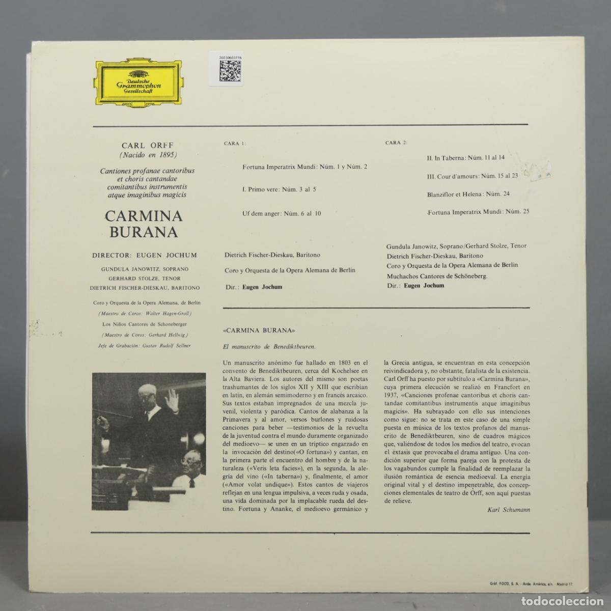 Discos de vinilo: LP. CARL ORFF. BURANA. JOCHUM - Foto 2