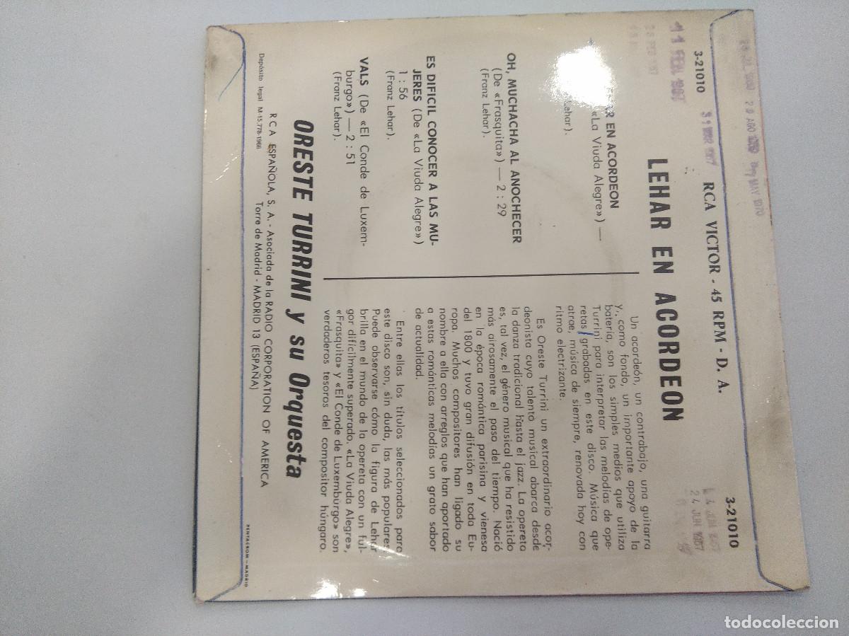 Discos de vinilo: LEHAR EN ACORDEON/VALS/SINGLE. - Foto 3