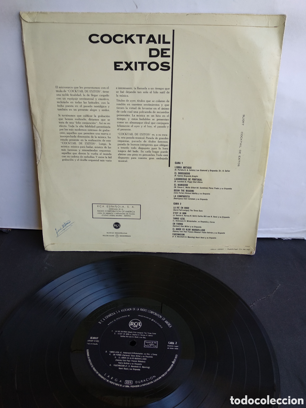 Discos de vinilo: COCKTAIL DE &Eacute;XITOS, SPAIN, RCA 1959, LC.3 - Foto 2