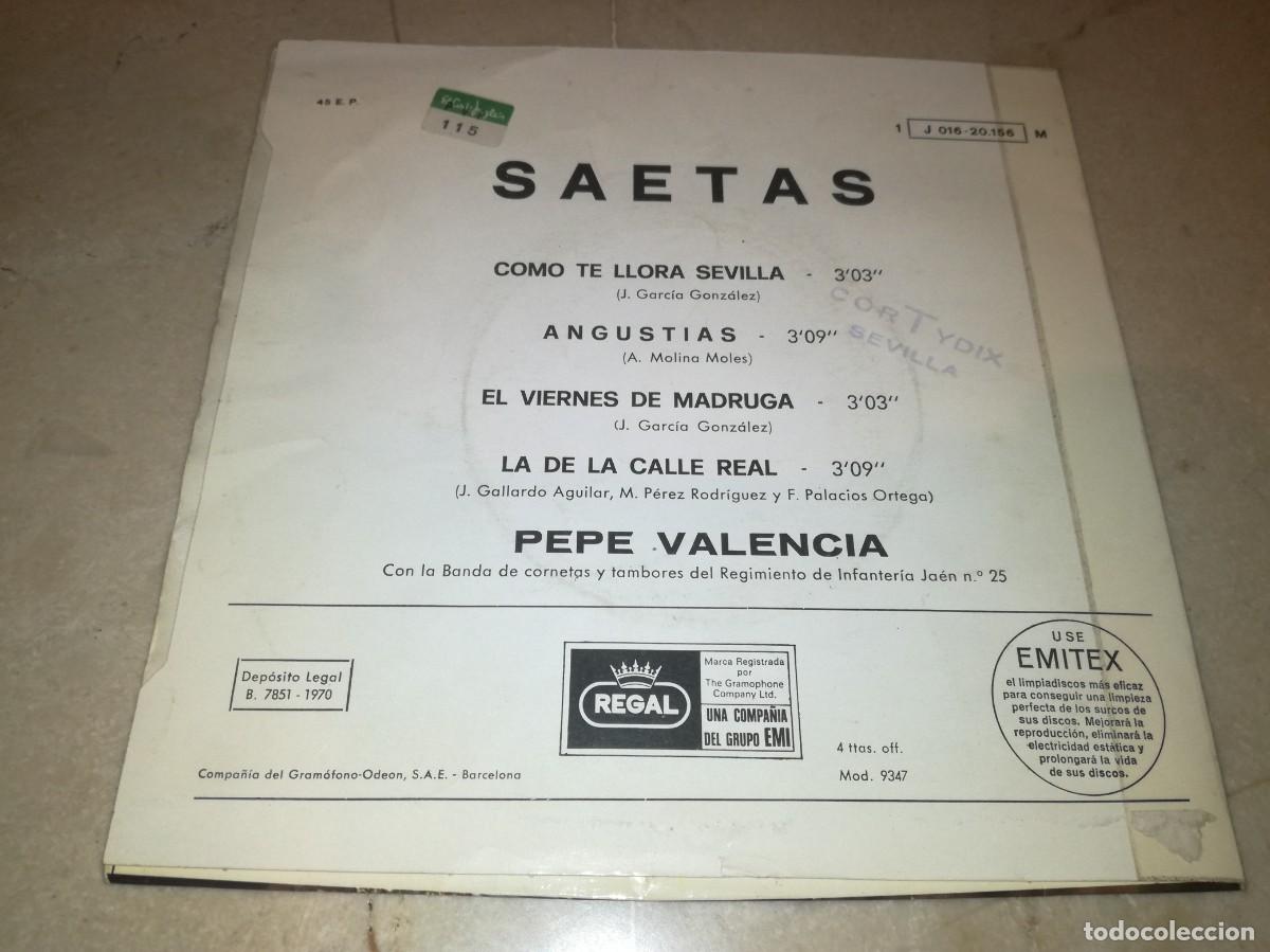 Discos de vinilo: PEPE VALENCIA-SAETAS-ORIGINAL 1970 - Foto 2