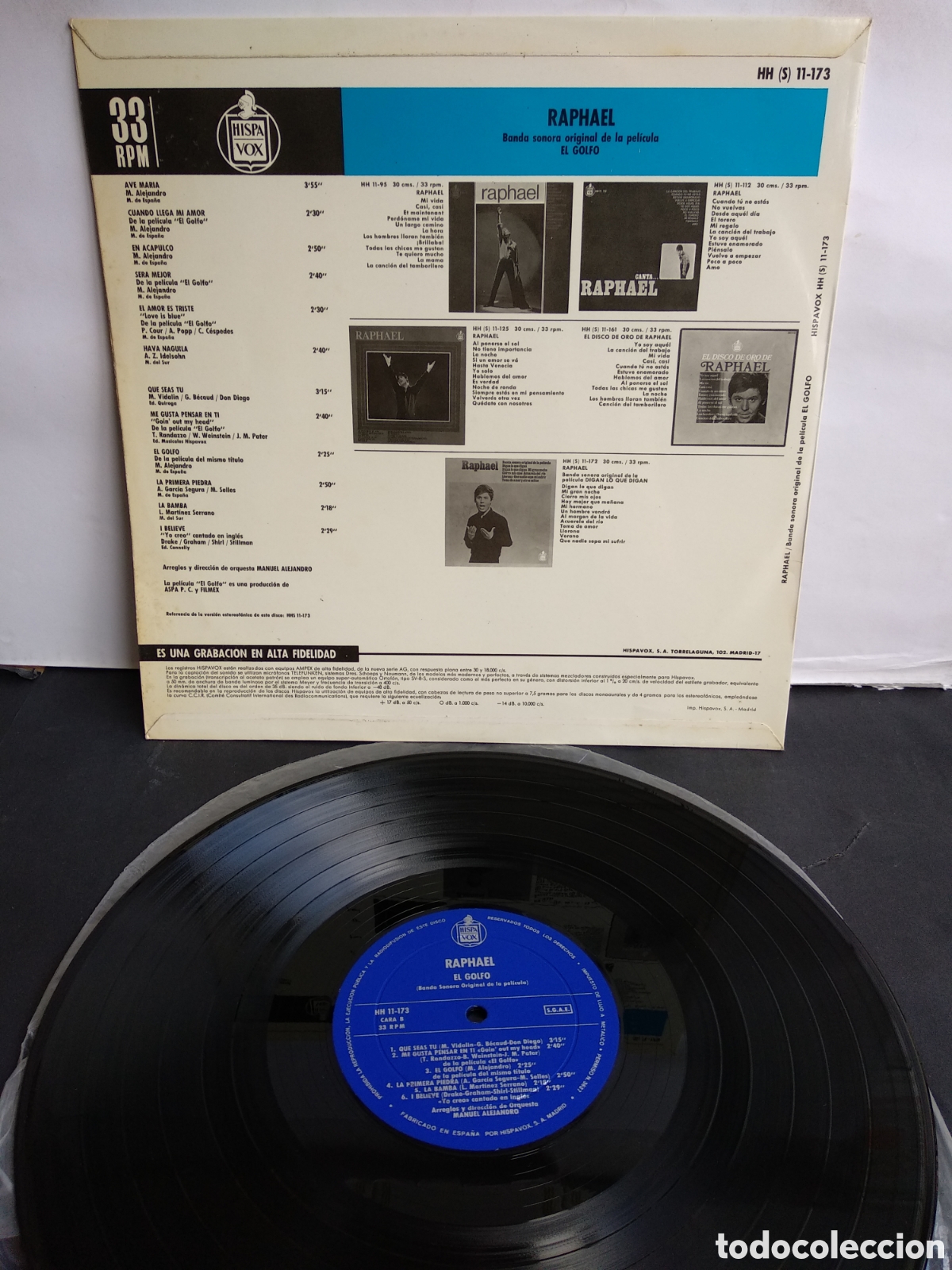 Discos de vinilo: RAPHAEL, EL GOLFO, SPAIN, HISPAVOX, 1969,Z.2 - Foto 2