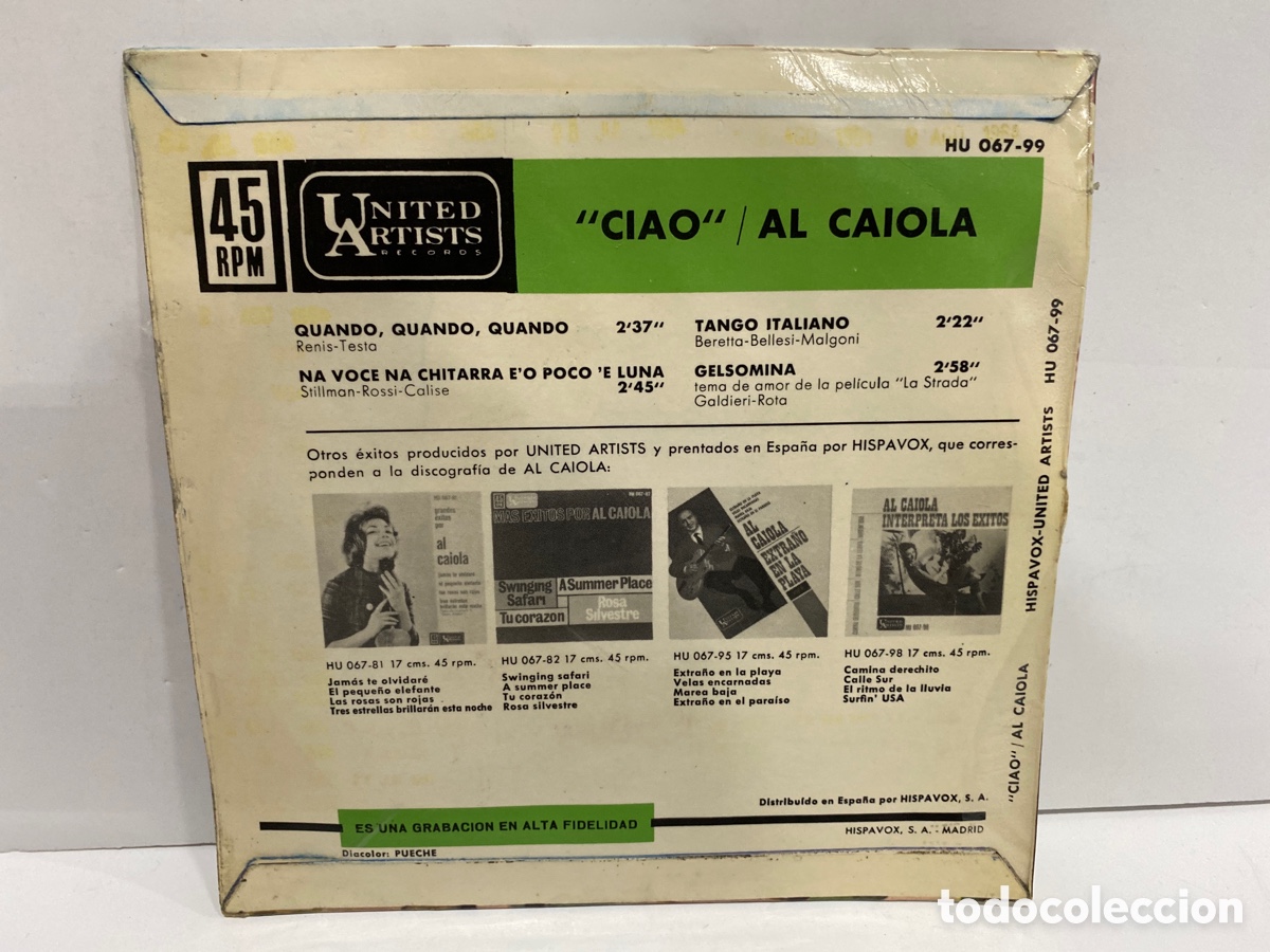 Discos de vinilo: Al Caiola - Ciao EP (7&rdquo;, EP) - Foto 2