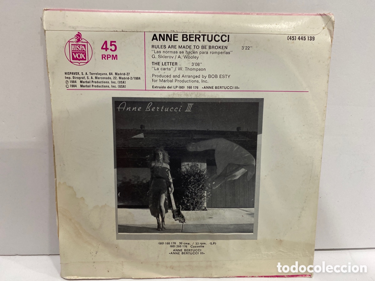 Discos de vinilo: Anne Bertucci III - Rules (7&rdquo;, Single) - Foto 2
