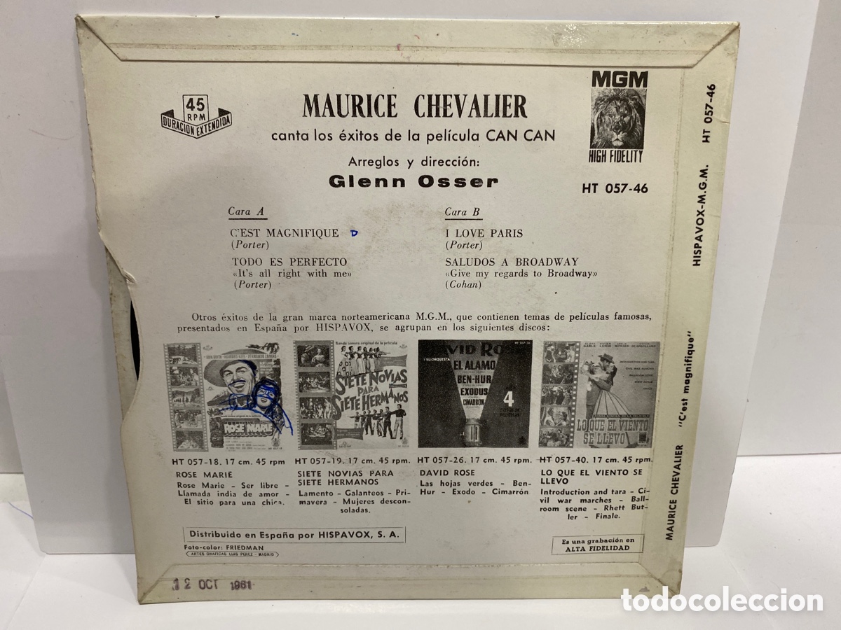 Discos de vinilo: Maurice Chevalier - Can Can (7&rdquo;, EP) - Foto 2