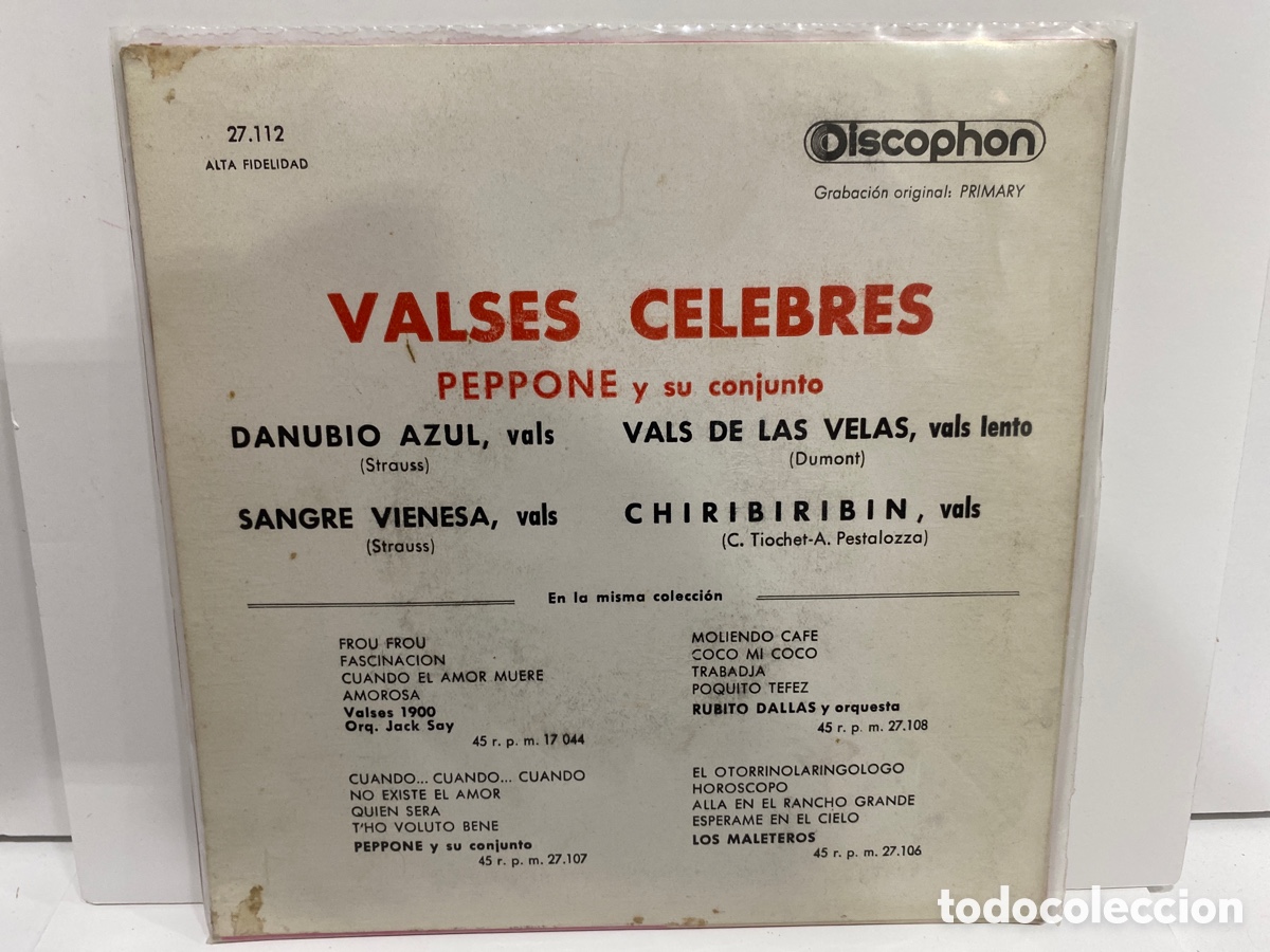 Discos de vinilo: Peppone y Su Conjunto - Valses C&eacute;lebres (7&rdquo;, EP) - Foto 2