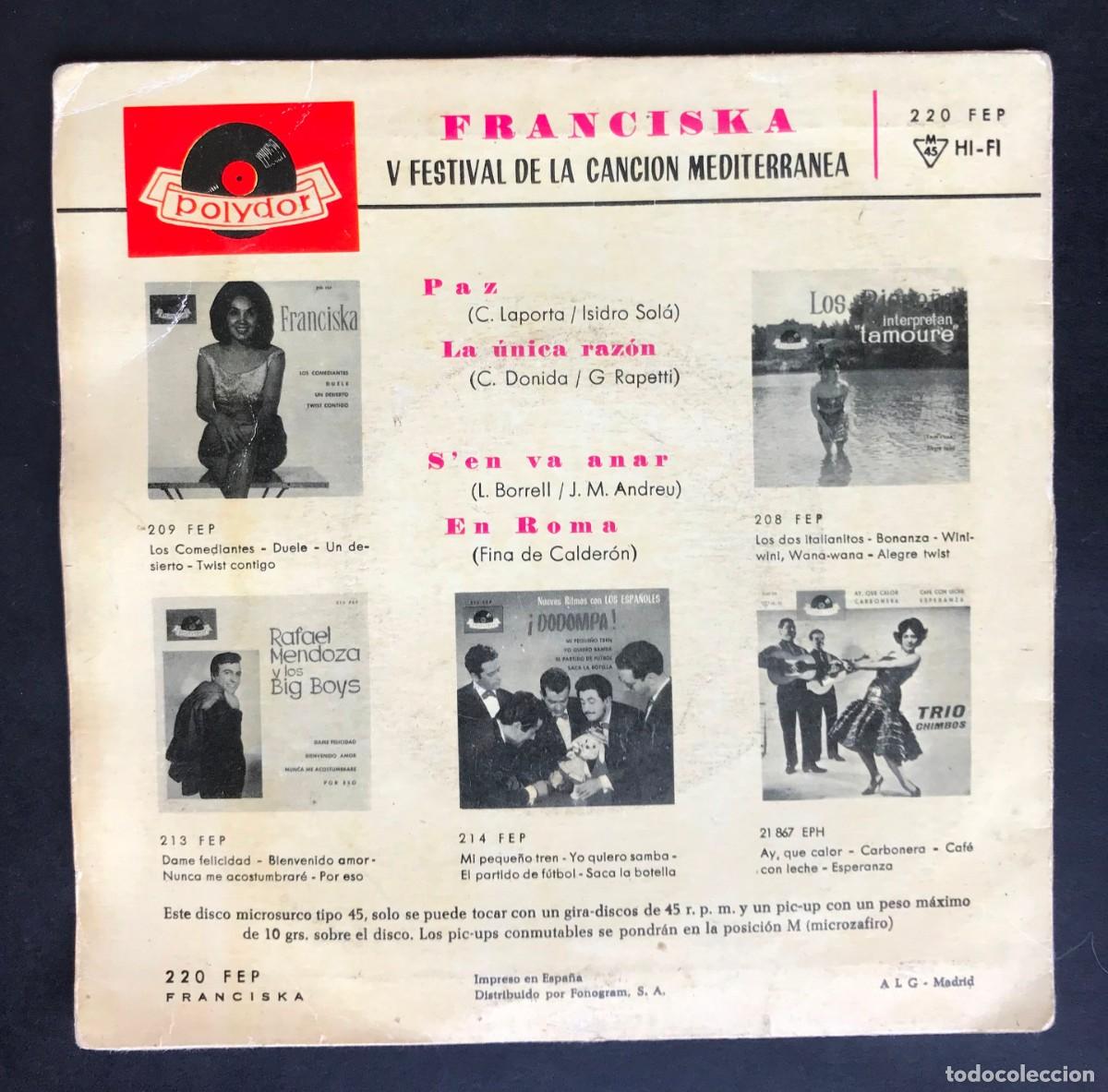 Discos de vinilo: FRANCISKA Paz EP - POLYDOR - Foto 2