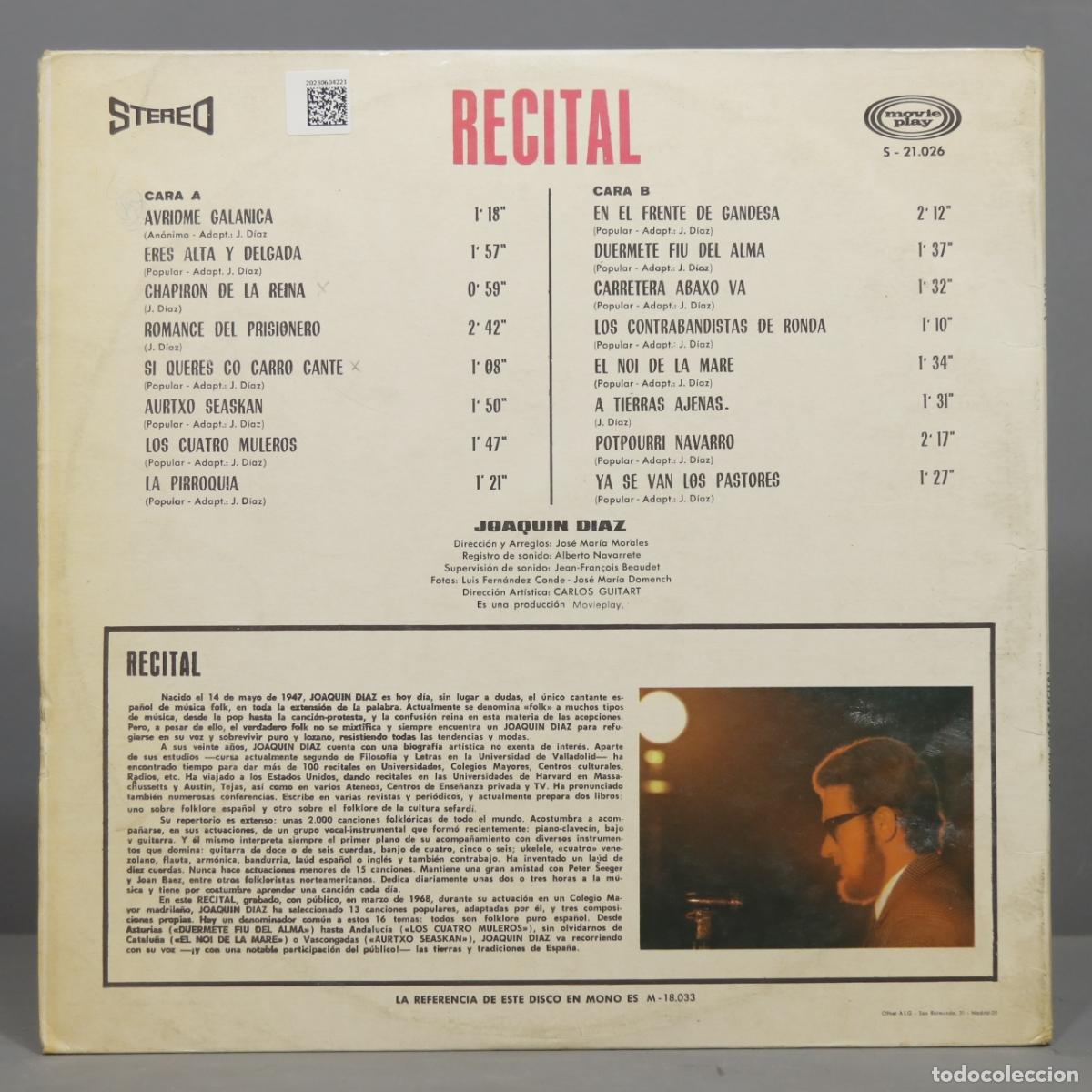 Discos de vinilo: LP. Joaqu&iacute;n D&iacute;az &ndash; Recital - Foto 2