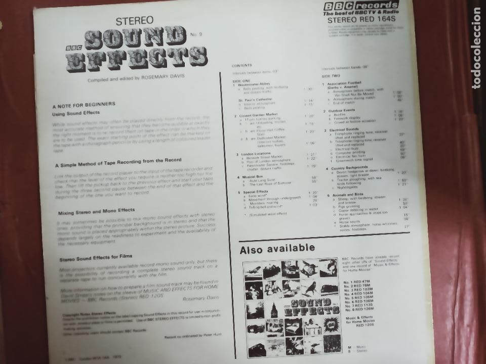 Discos de vinilo: STEREO SOUND EFECTS No 9. LP BBC RECORDS 1973. - Foto 2