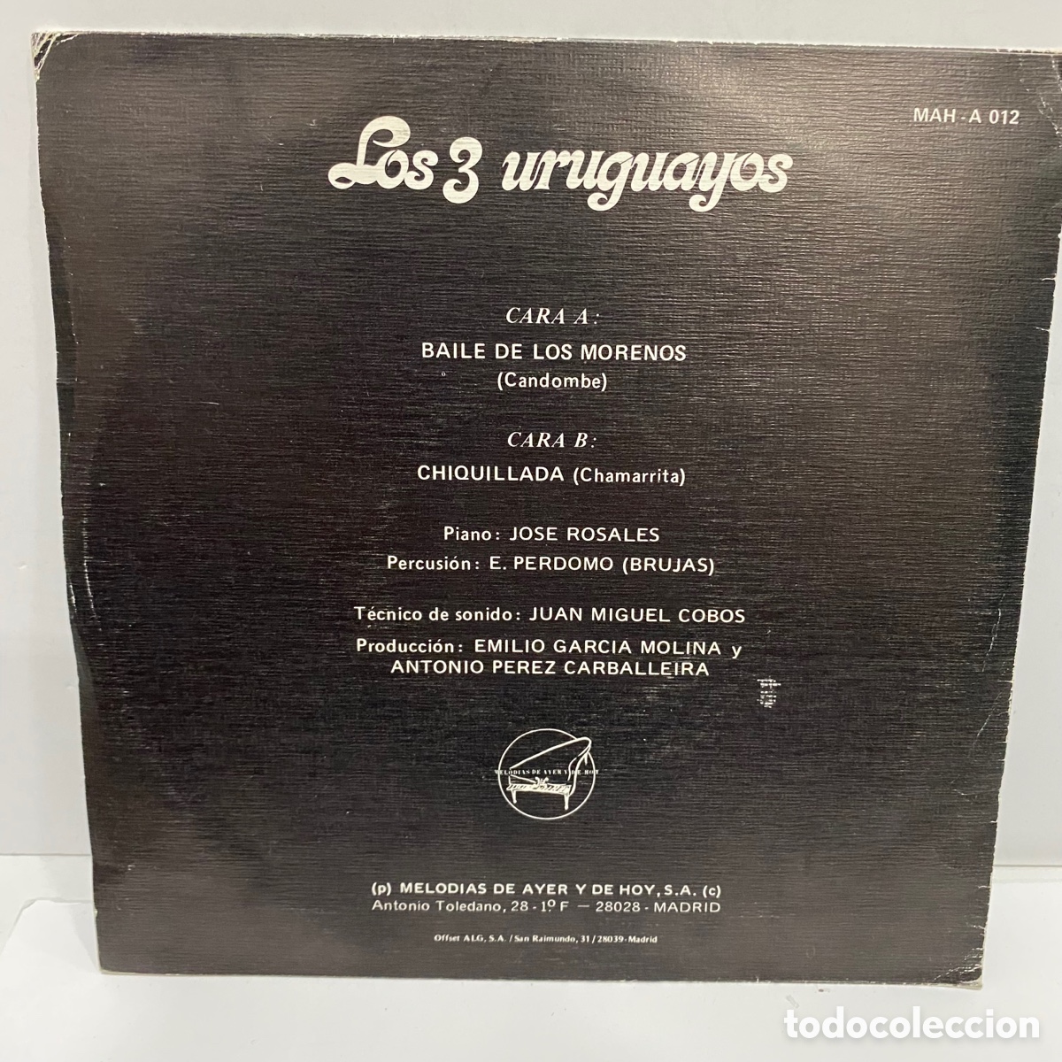 Discos de vinilo: Los 3 Uruguayos - Baile De Los Morenos (7&rdquo;, Single) - Foto 2