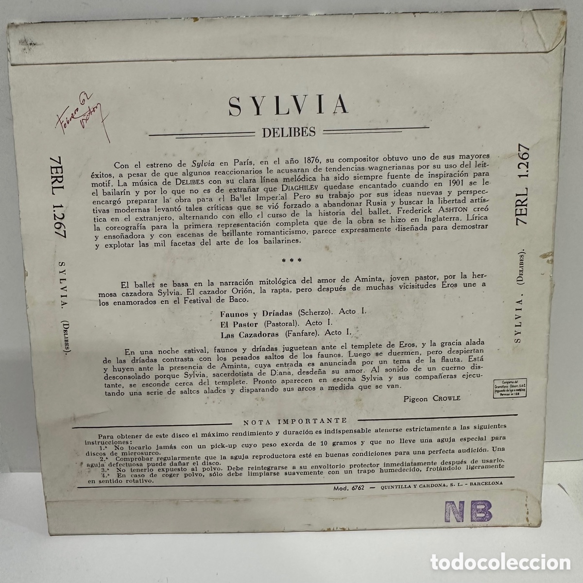 Discos de vinilo: Delibes - Robert Irving - Sylvia (Ballet) (7&rdquo;, EP) - Foto 2