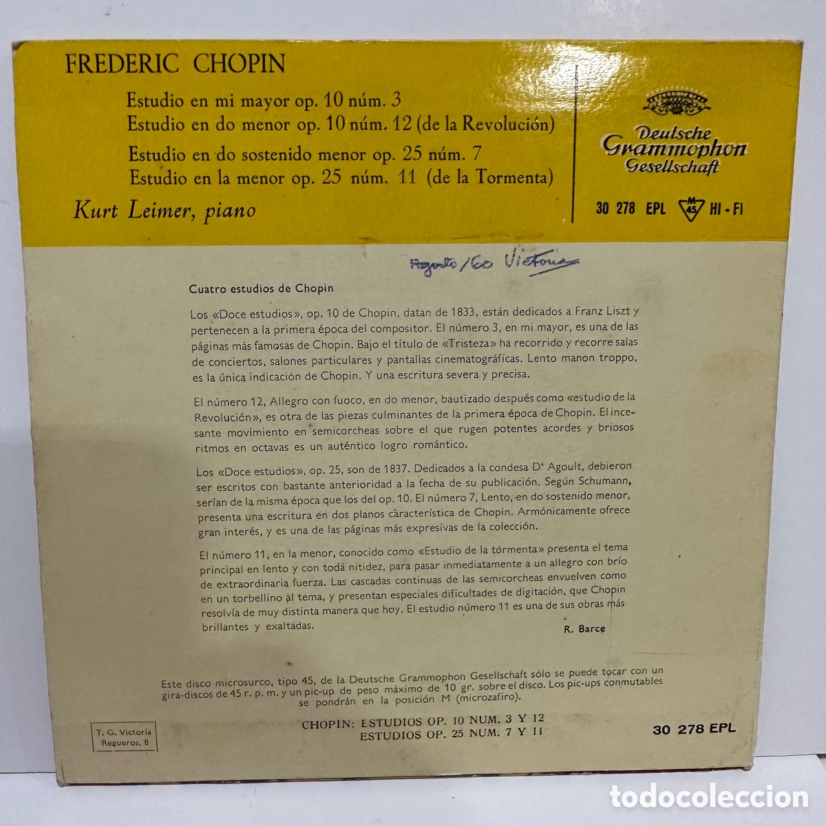 Discos de vinilo: Chopin - Kurt Leimer - Estudios (7&rdquo;, EP) DG - Foto 2