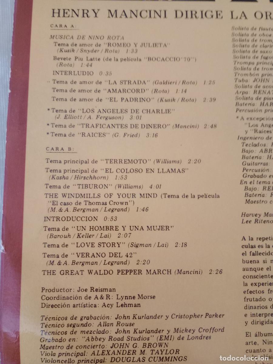 Discos de vinilo: HENRY MANCINI ORQUESTA SINFONICA DE LONDRES - Foto 3