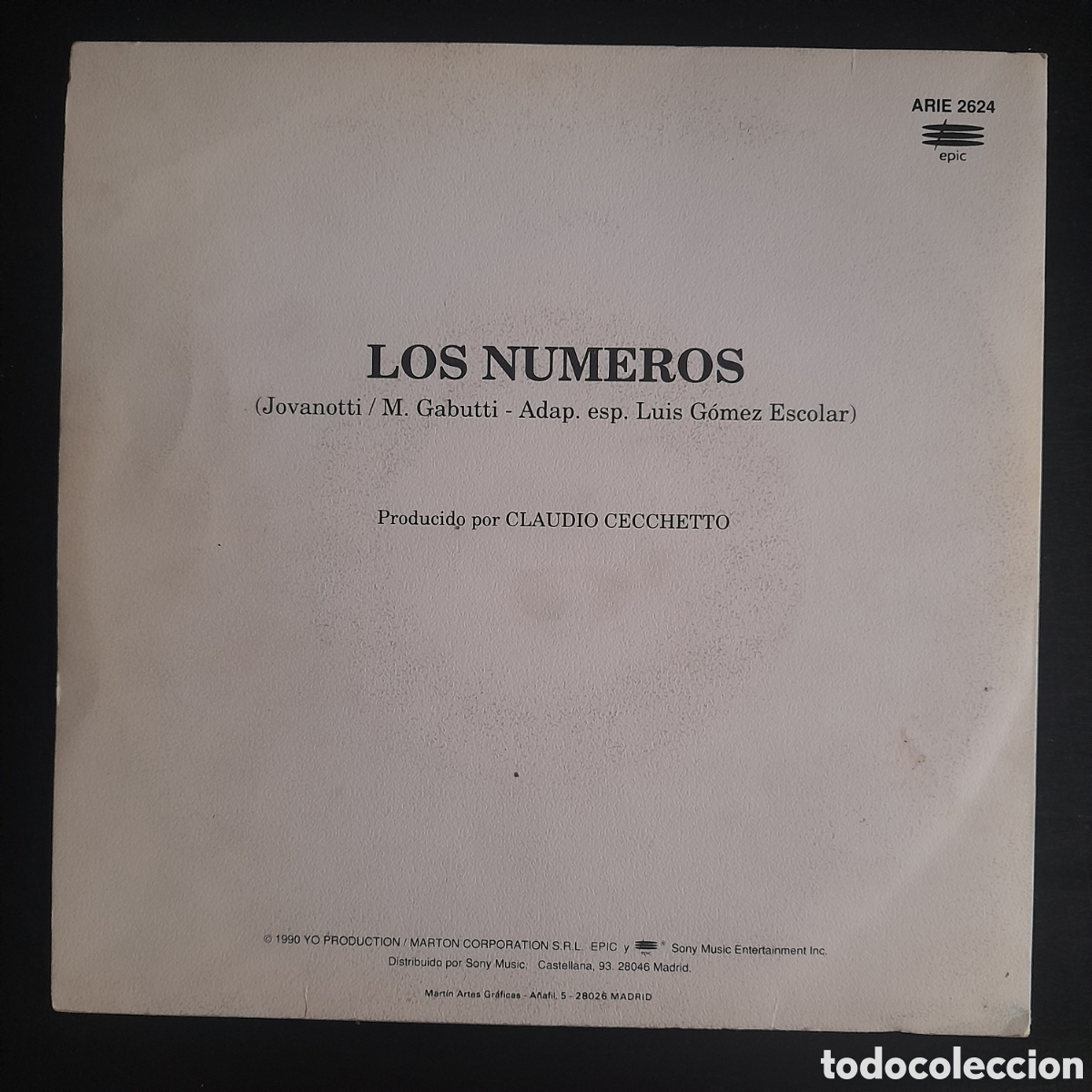 Discos de vinilo: Jovanotti &ndash; Los N&uacute;meros. Vinilo, 7&rdquo; 1990 Espa&ntilde;a - Foto 2