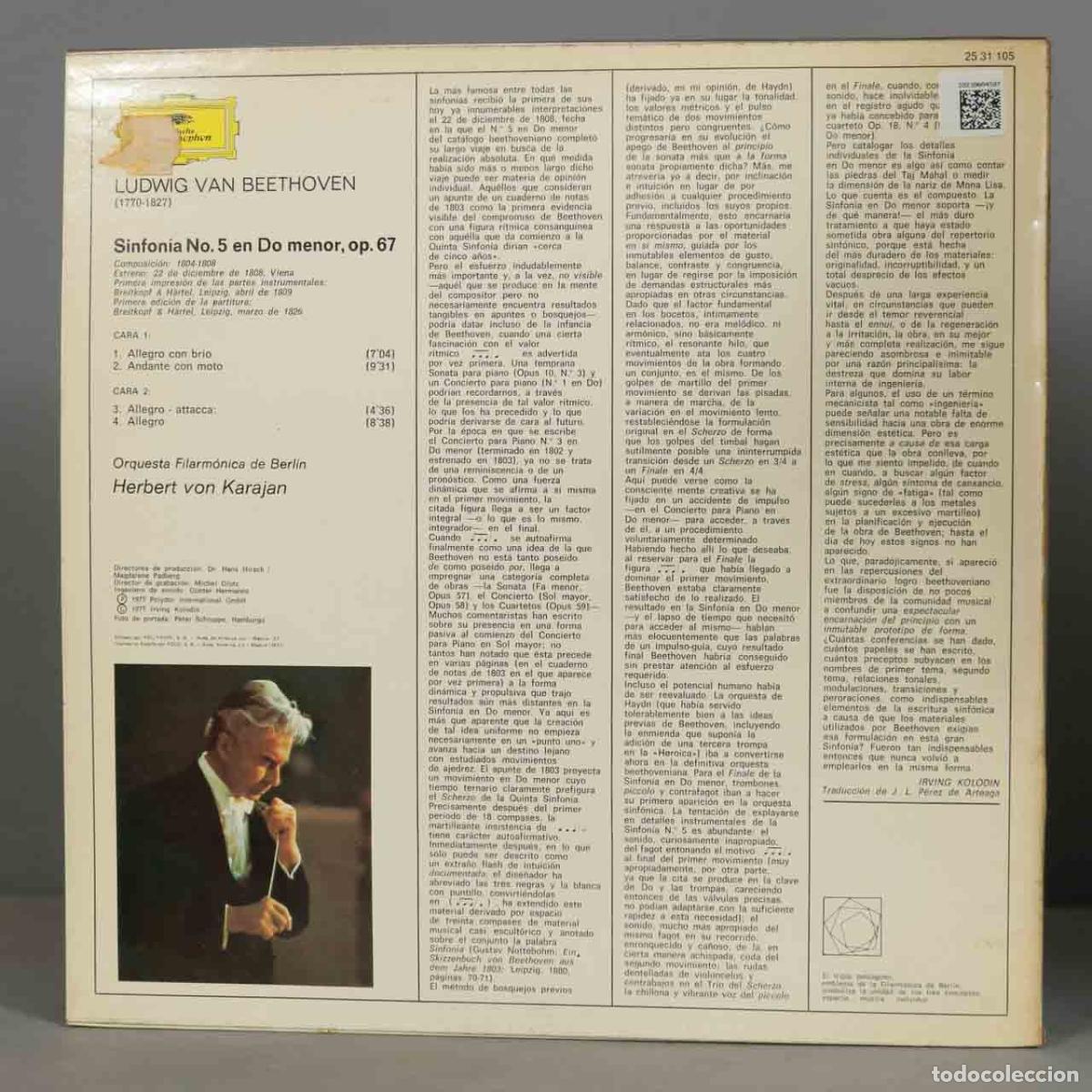 Discos de vinilo: LP. BEETHOVEN. SINFONIA 5. KARAJAN - Foto 2