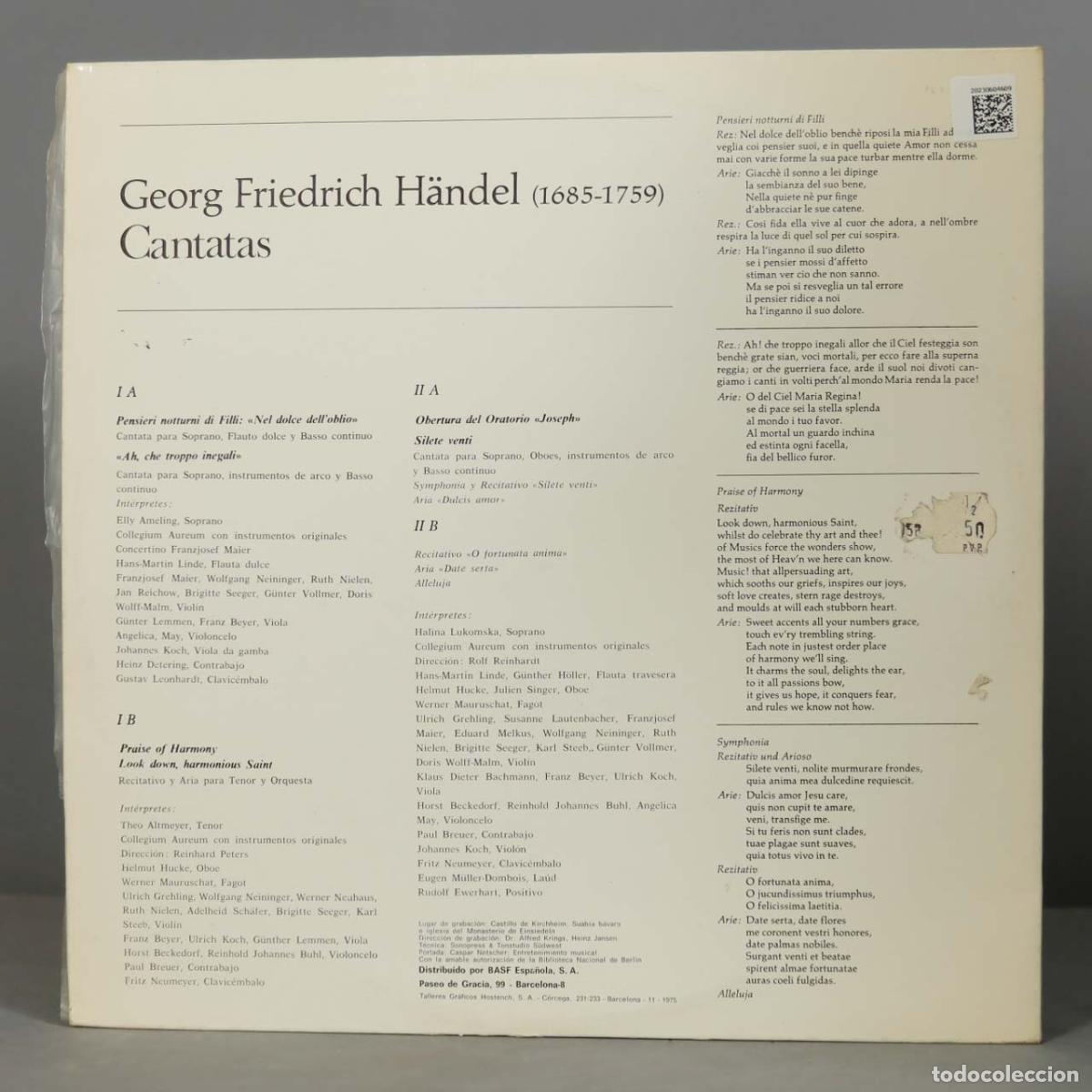 Discos de vinilo: LP. HAENDEL. CANTATAS - Foto 2