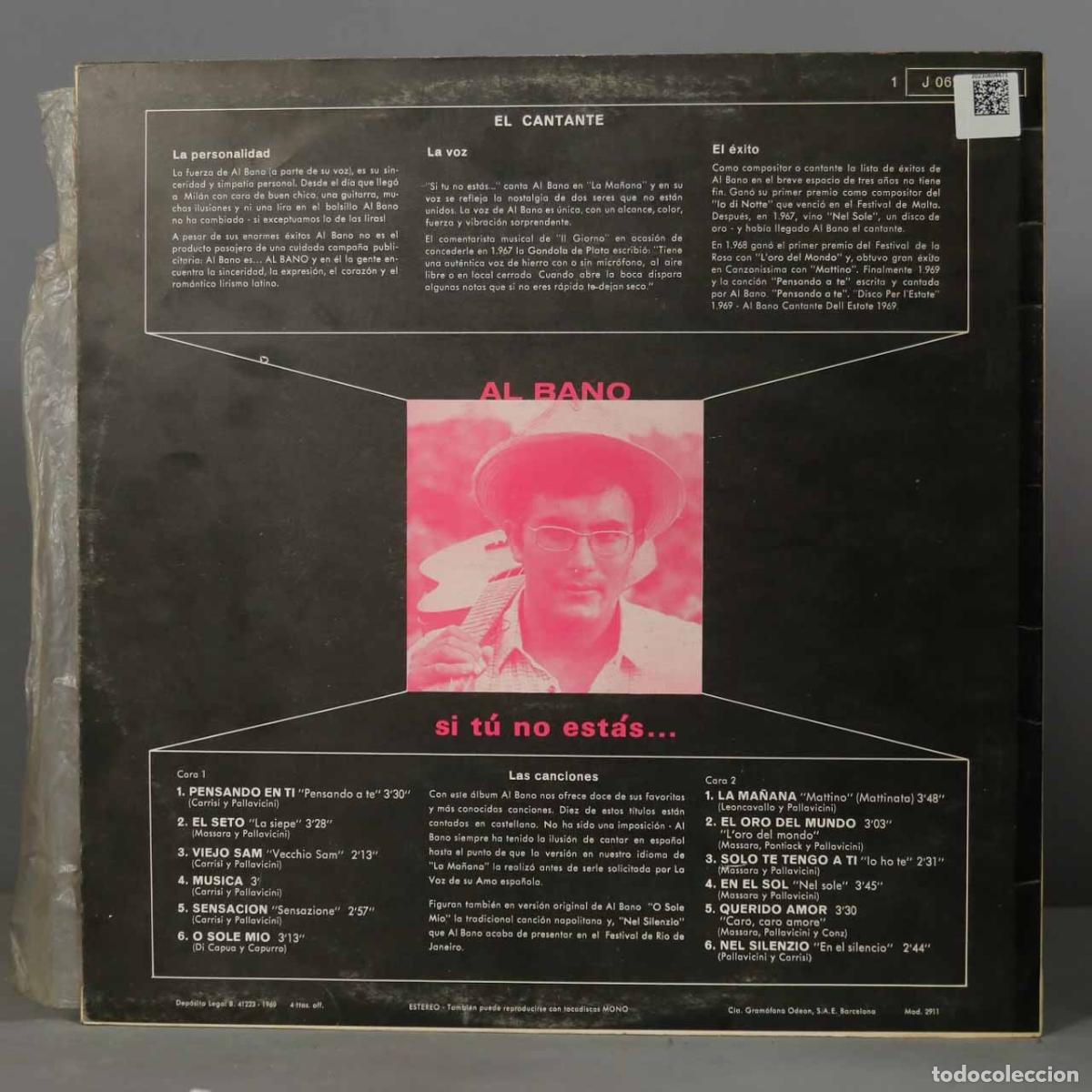 Discos de vinilo: LP. Al Bano &ndash; Si T&uacute; No Est&aacute;s... - Foto 2