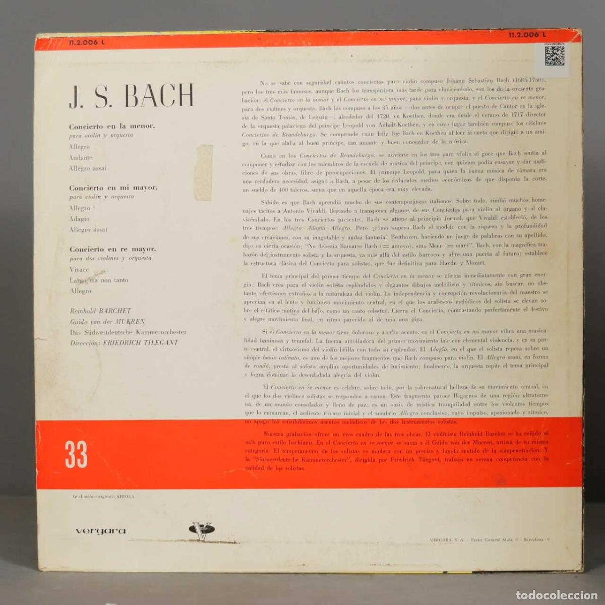 Discos de vinilo: LP. BACH. CONCIERTOS PARA VIOLIN. TILEGANT - Foto 2