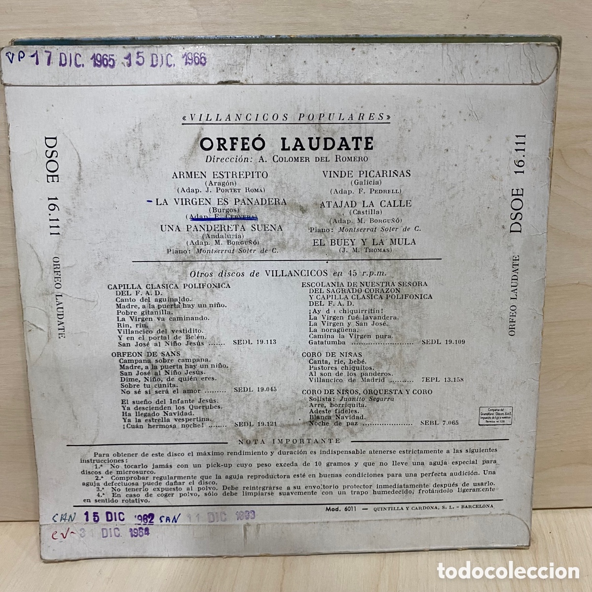Discos de vinilo: Orfe&oacute; Laudate - Villancicos (7&rdquo;, EP) - Foto 2