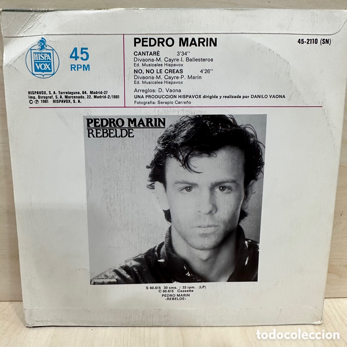 Discos de vinilo: Pedro Marin - Cantare (7&rdquo;, Single) - Foto 2
