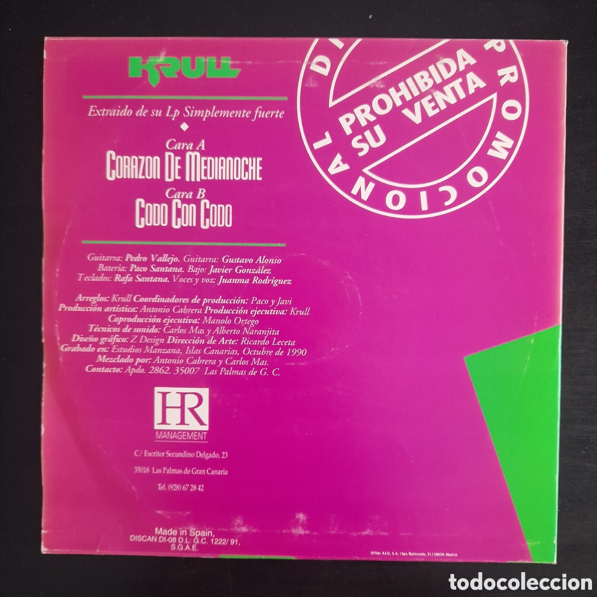 Discos de vinilo: Krull &ndash; Coraz&oacute;n De Medianoche / Codo Con Codo. Vinilo, 7&rdquo;, Single, Promo 1991 - Foto 2