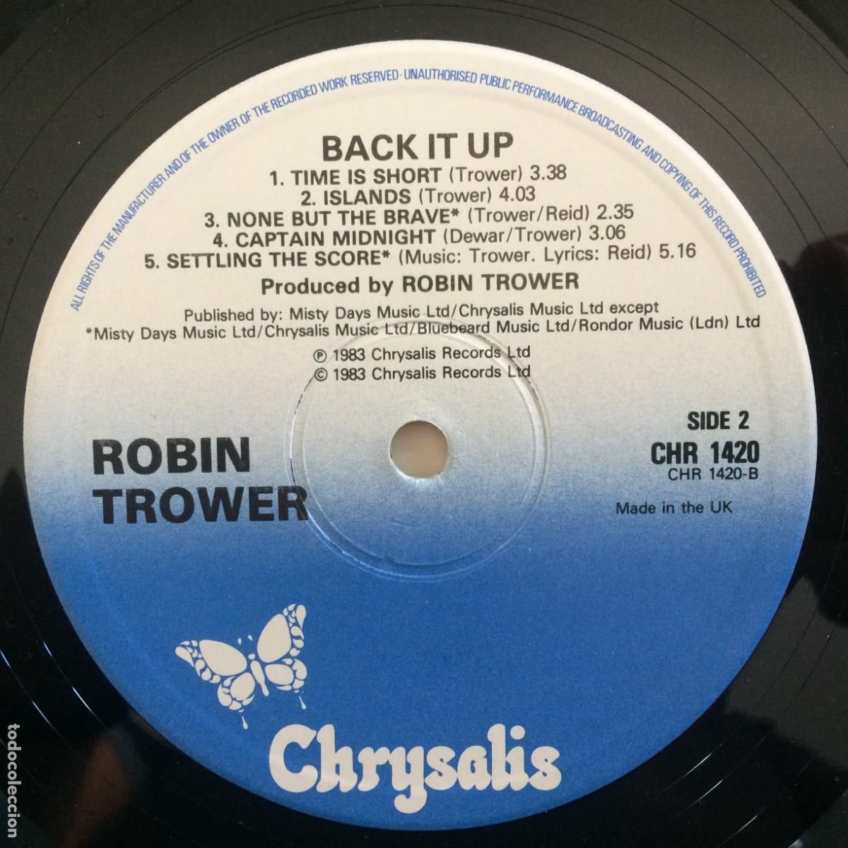 Discos de vinilo: Robin Trower &ndash; Back It Up , UK 1983 Chrysalis - Foto 4