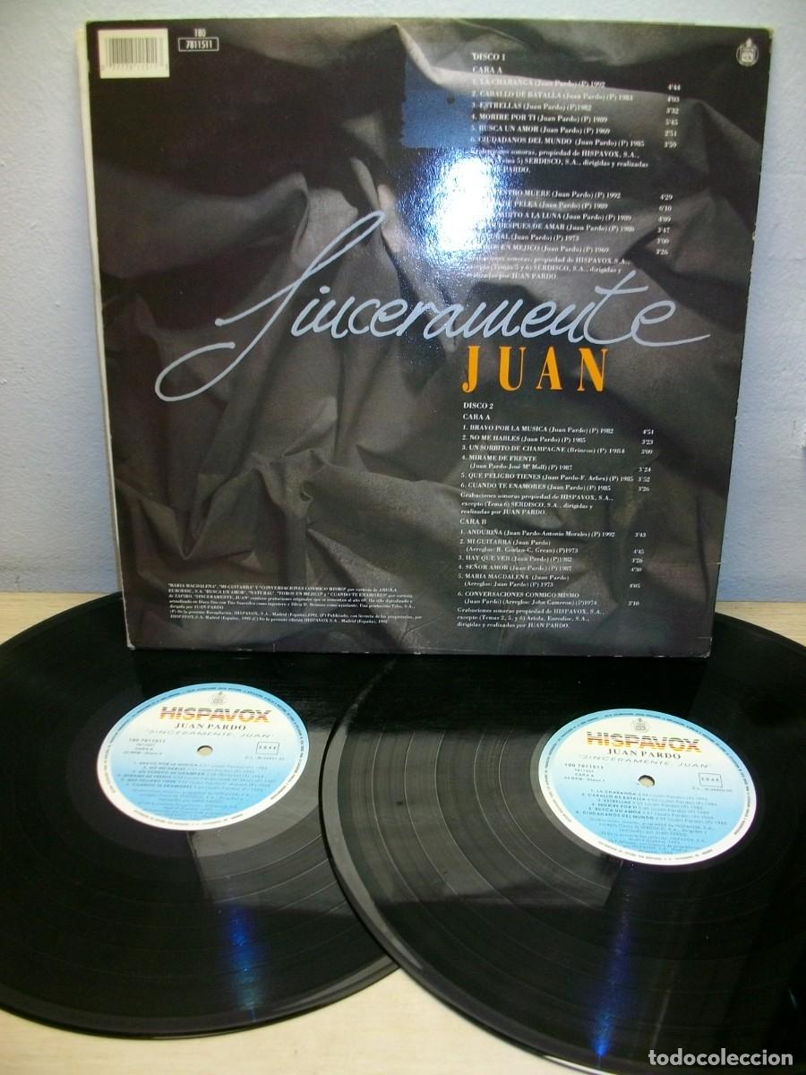 Discos de vinilo: Juan Pardo Sinceramente, Juan - 24 Grandes Exitos 2-LP - Foto 2