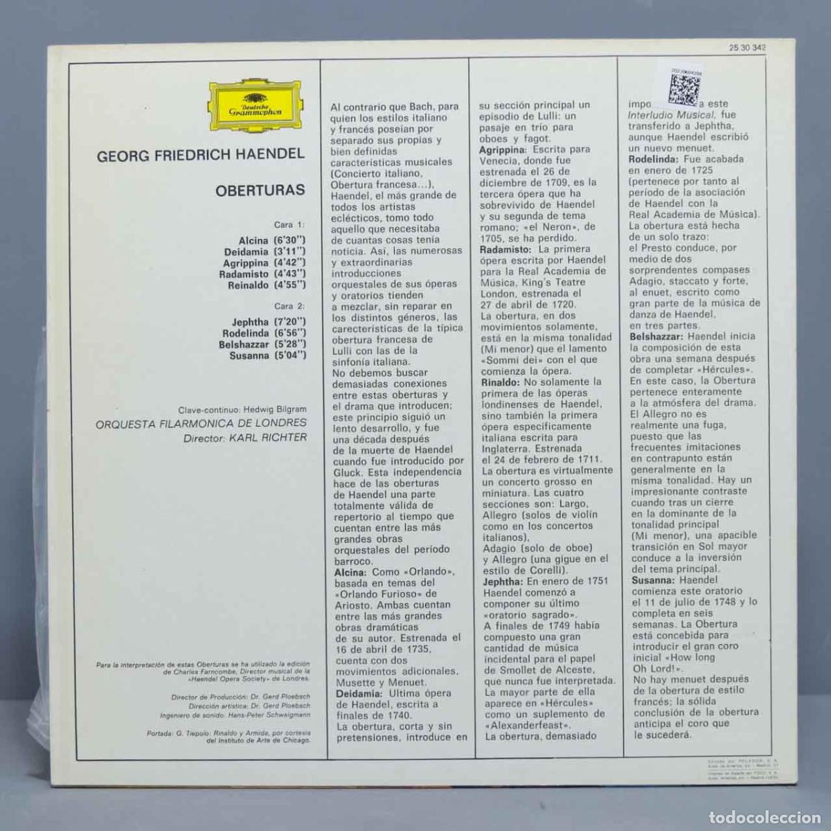 Discos de vinilo: LP. Richter &ndash; Ouvert&uuml;ren - Overtures. HANDEL - Foto 2