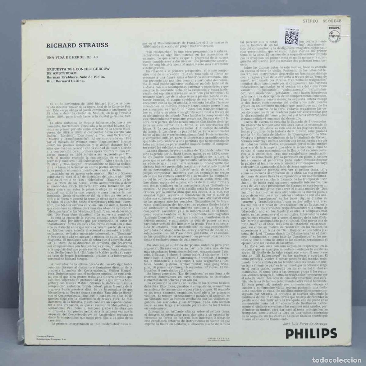 Discos de vinilo: LP. UNA VIDA DE HEROE. STRAUSS. HAITINK - Foto 2