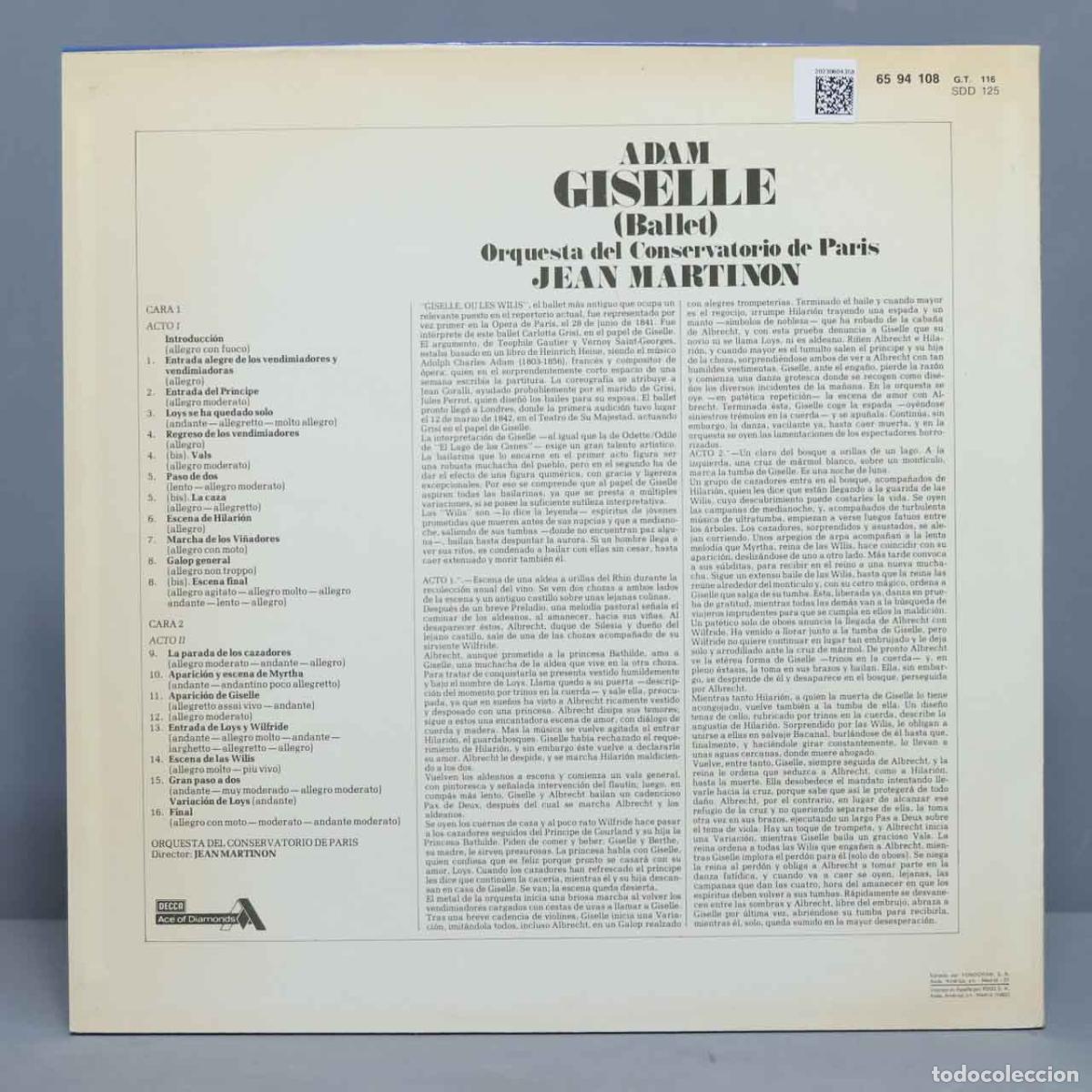 Discos de vinilo: LP. GISELLE. MARTINON. ADAM - Foto 2