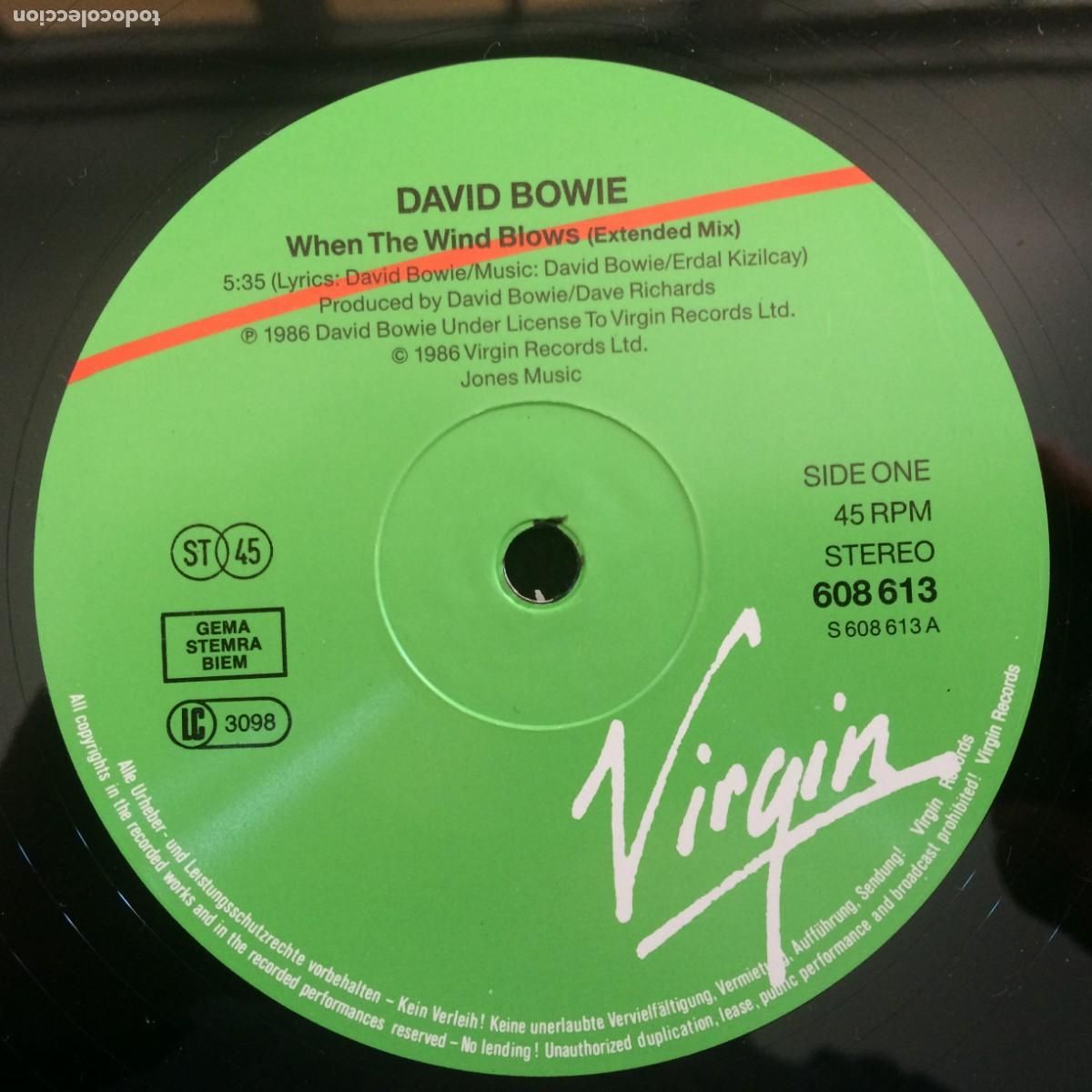 Discos de vinilo: David Bowie &lrm;&ndash; When The Wind Blows , Germany 1986 Virgin Maxi - Foto 3