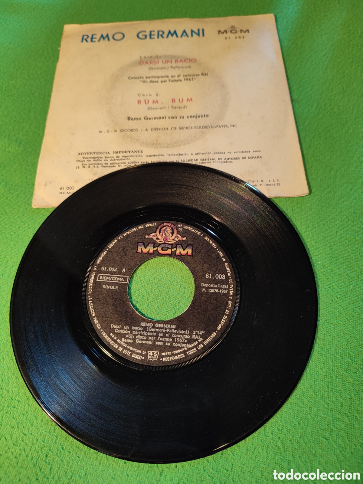 Discos de vinilo: Remo Germ&aacute;ni -Darsi un bacio - Foto 2