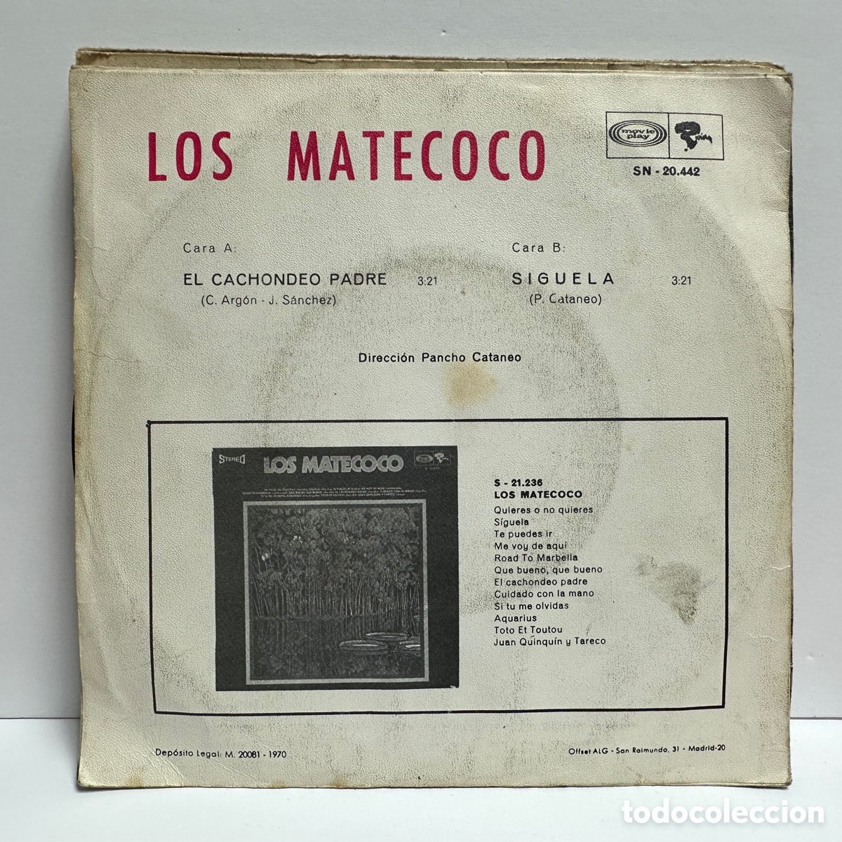Discos de vinilo: Los Matecoco - El Cachondeo Padre (7&rdquo;, Single) - Foto 2