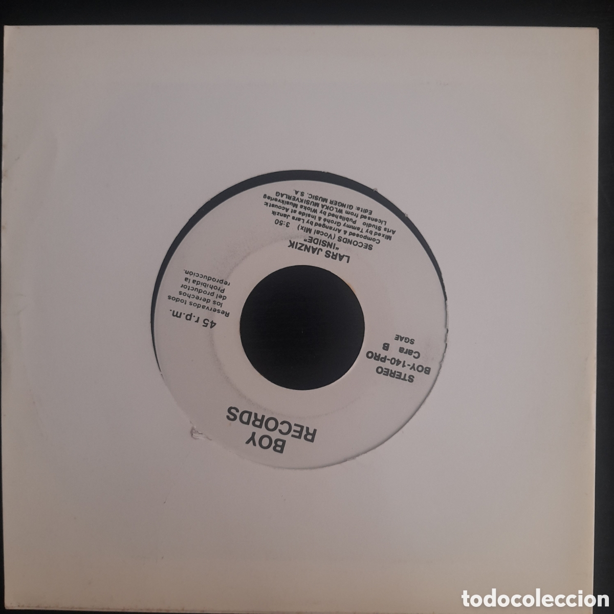Discos de vinilo: Lars Janzik &ndash; Inside. 1992, Espa&ntilde;a. Vinilo, 7&rdquo;, Promo - Foto 2