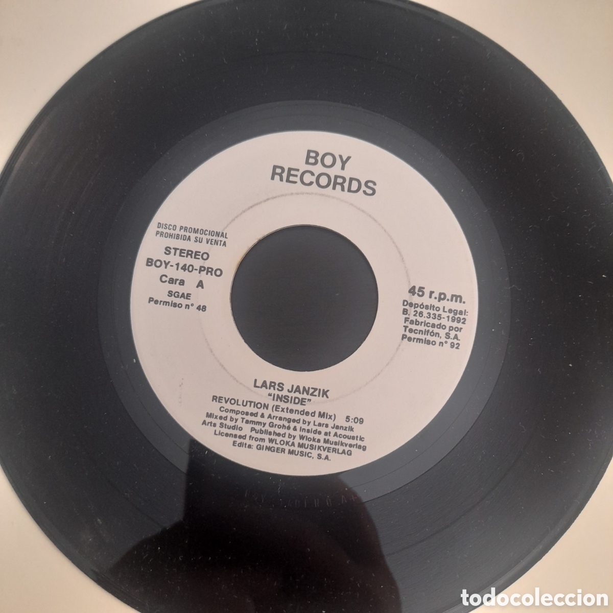 Discos de vinilo: Lars Janzik &ndash; Inside. 1992, Espa&ntilde;a. Vinilo, 7&rdquo;, Promo - Foto 3