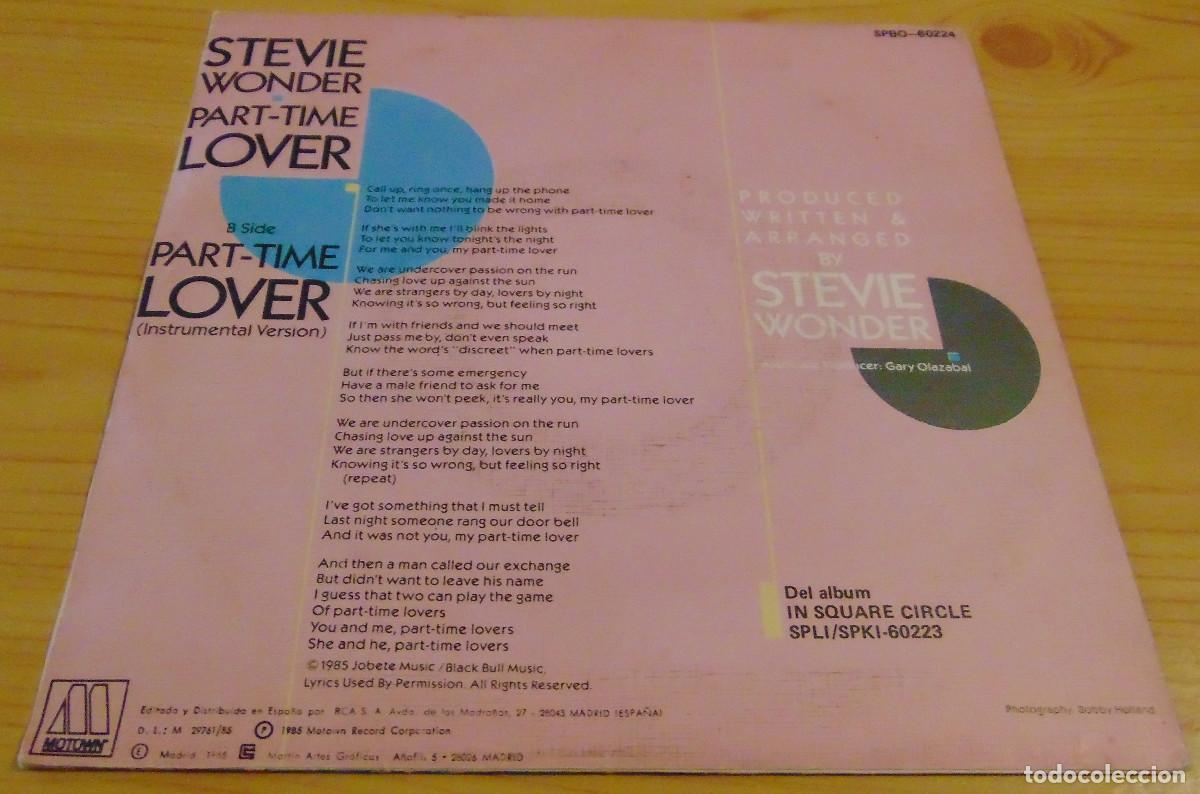 Discos de vinilo: Stevie Wonder &ndash; Part-Time Lover - SINGLE 1985 - Foto 2