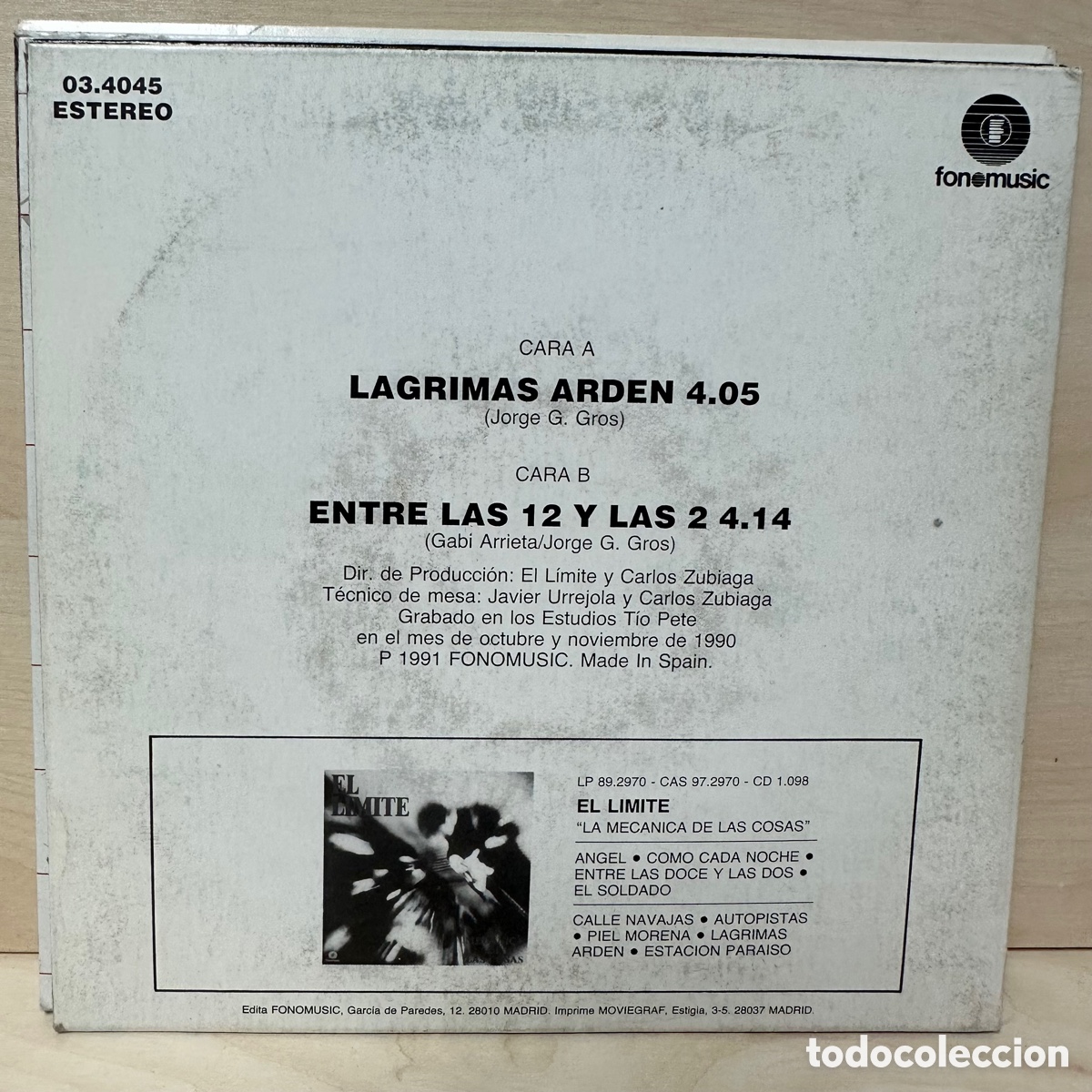 Discos de vinilo: El Limite - Lagrimas Arden (7&rdquo;, Single) - Foto 2