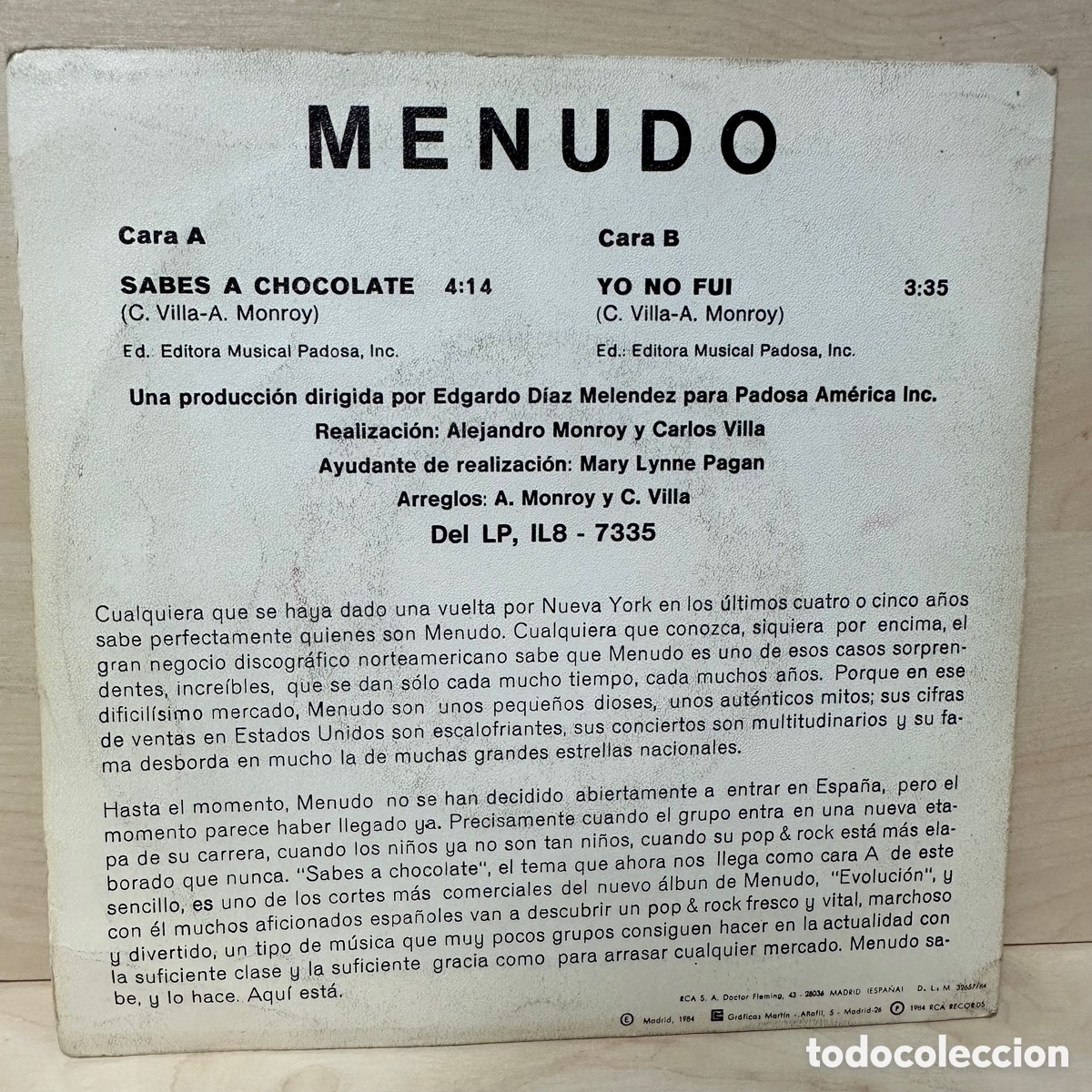Discos de vinilo: Menudo - Sabes A Chocolate (7&rdquo;, Single) - Foto 2