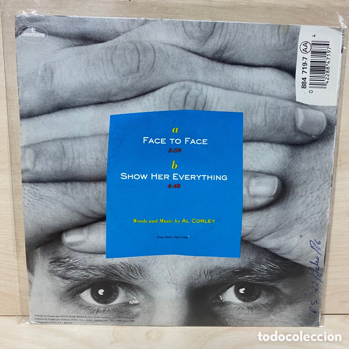 Discos de vinilo: Al Corley - Face To Face = Cara A Cara (7&rdquo;, Single) - Foto 2
