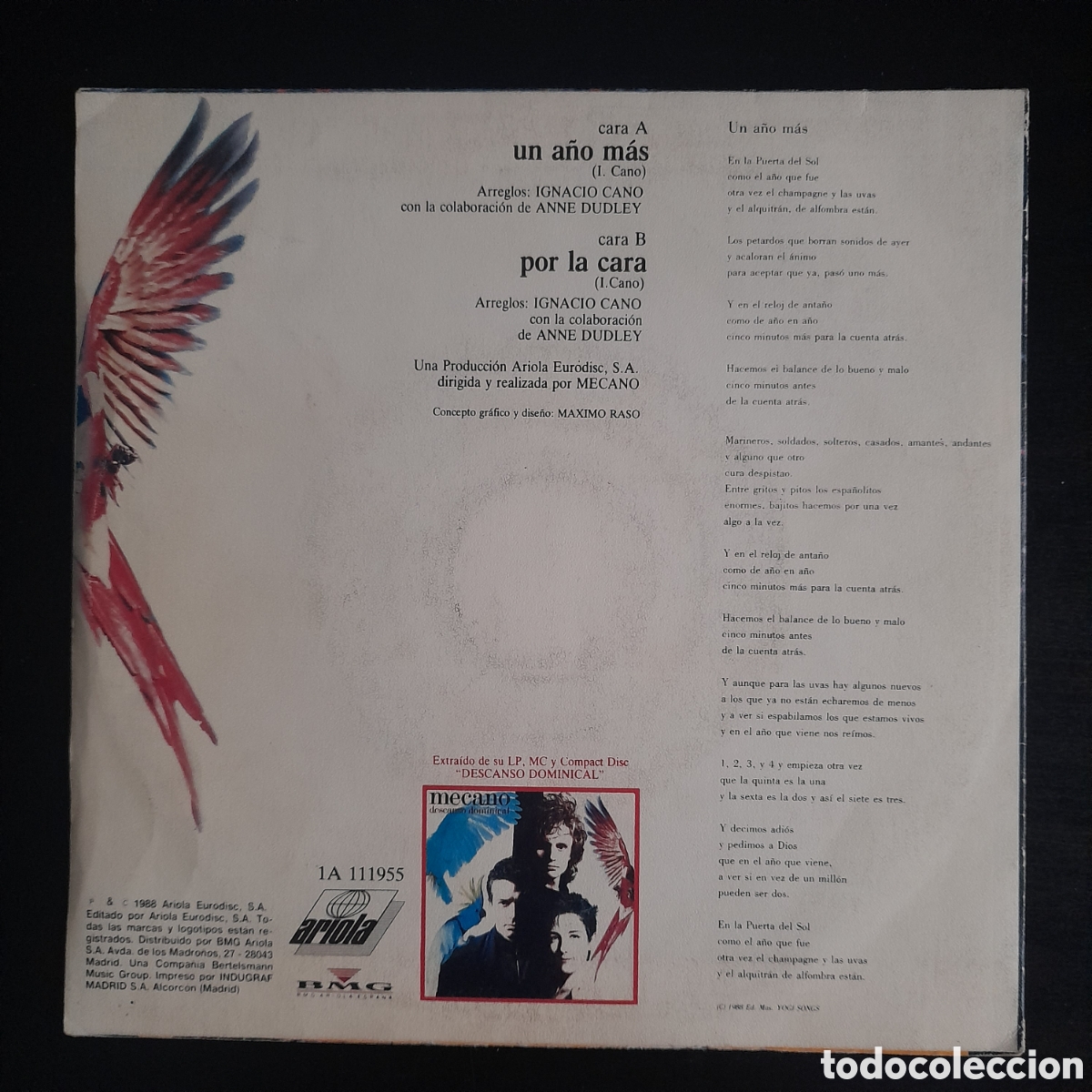 Discos de vinilo: Mecano &ndash; Un A&ntilde;o M&aacute;s. Vinilo, 7&rdquo; 1988 - Foto 2