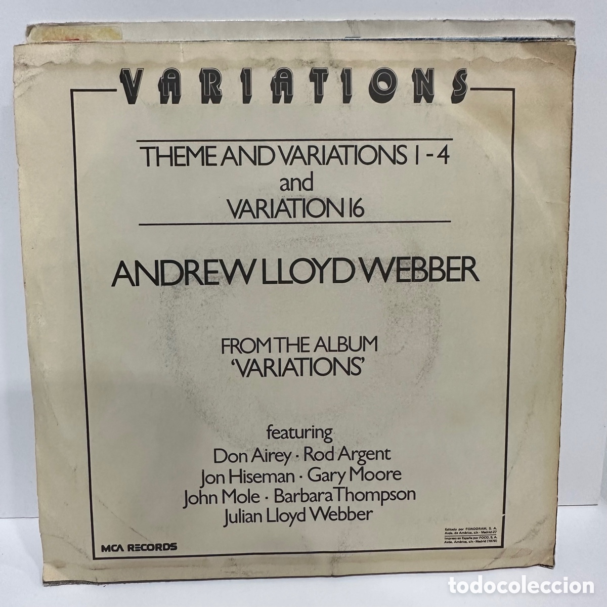 Discos de vinilo: Andrew Lloyd Webber - Theme And Variations 1-4 And Variation 16 (7&rdquo;) - Foto 2