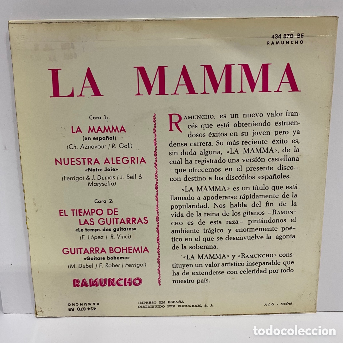 Discos de vinilo: Ramuncho - Canta En Espa&ntilde;ol (7&rdquo;, EP) - Foto 2