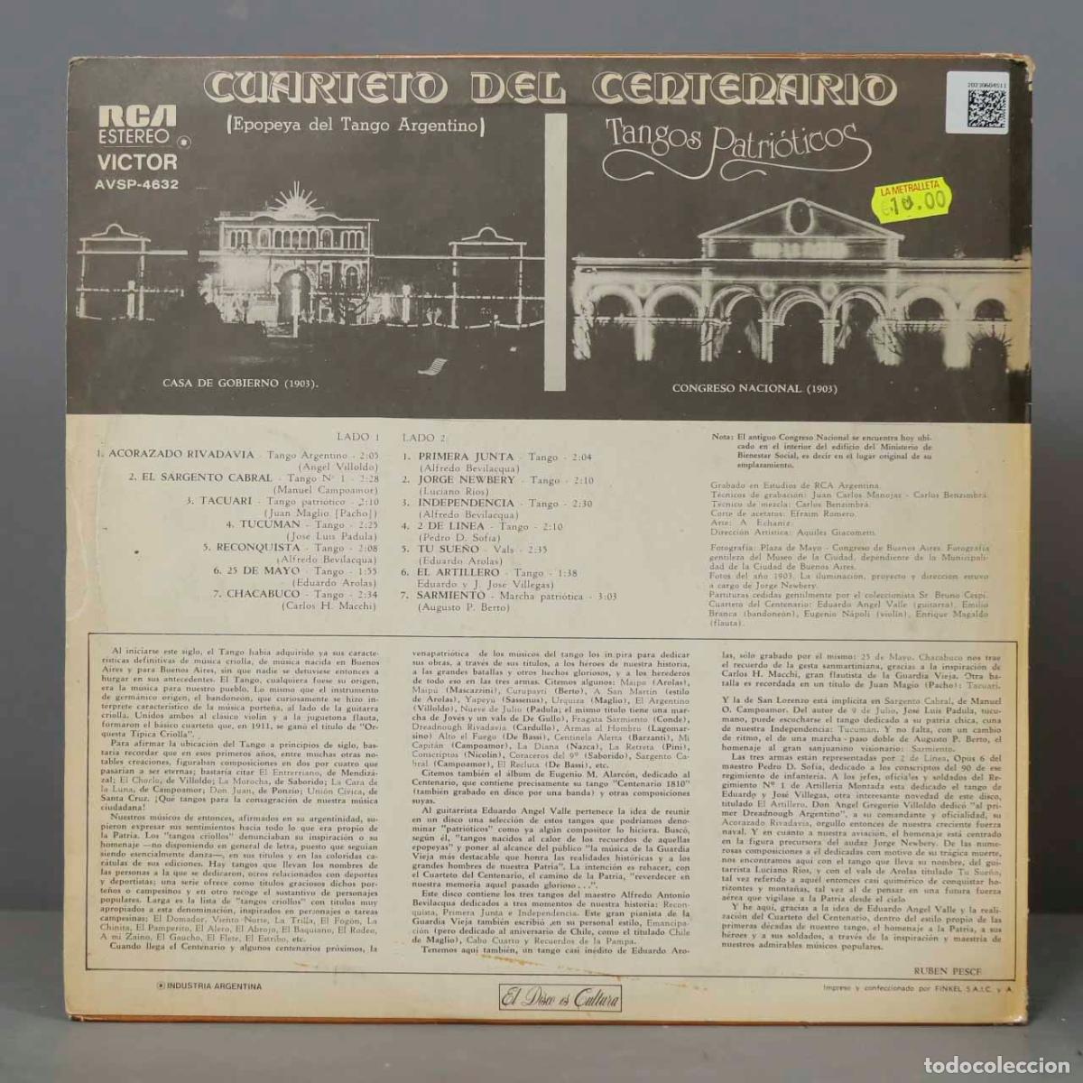 Discos de vinilo: LP. Cuarteto Del Centenario &ndash; Tangos Patrioticos - Foto 2