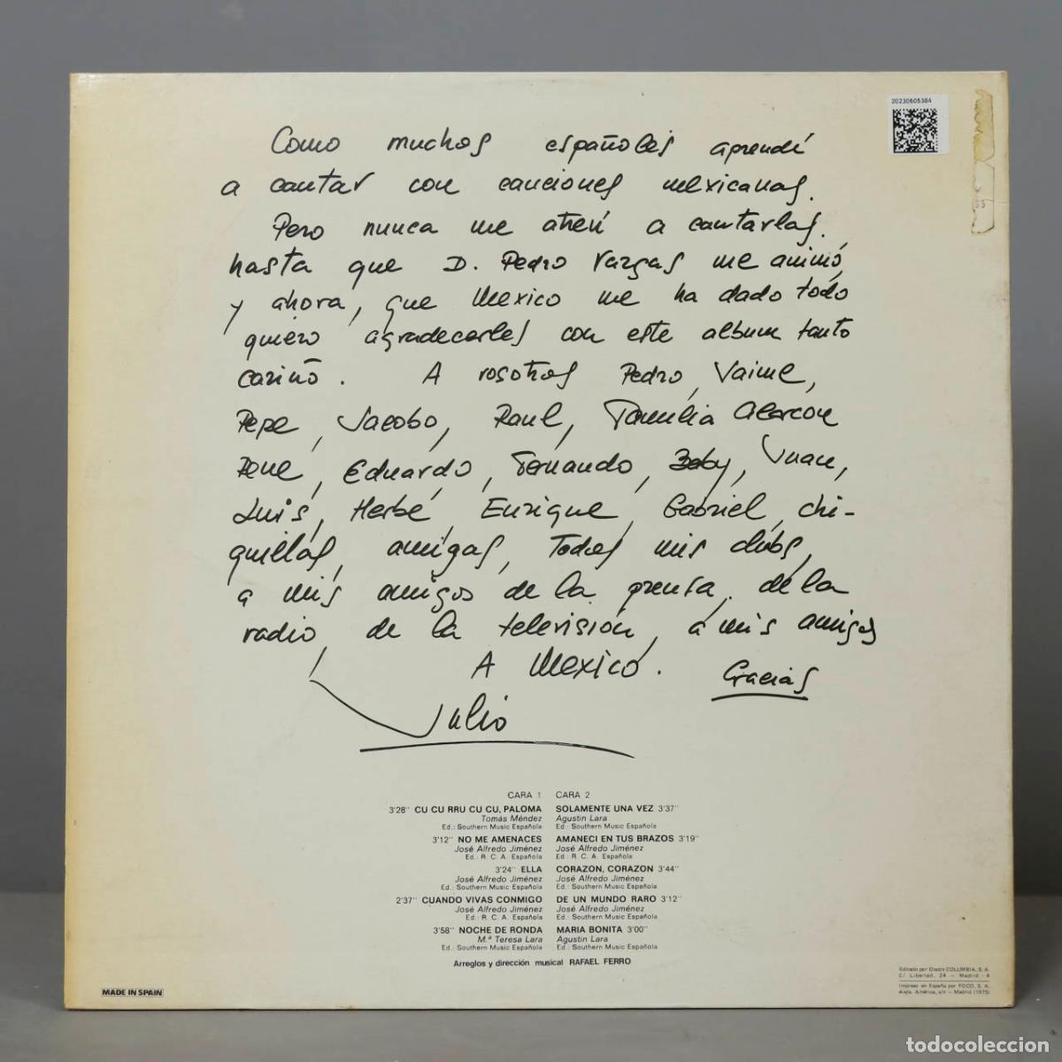 Discos de vinilo: LP. Julio Iglesias &ndash; A Mexico - Foto 2