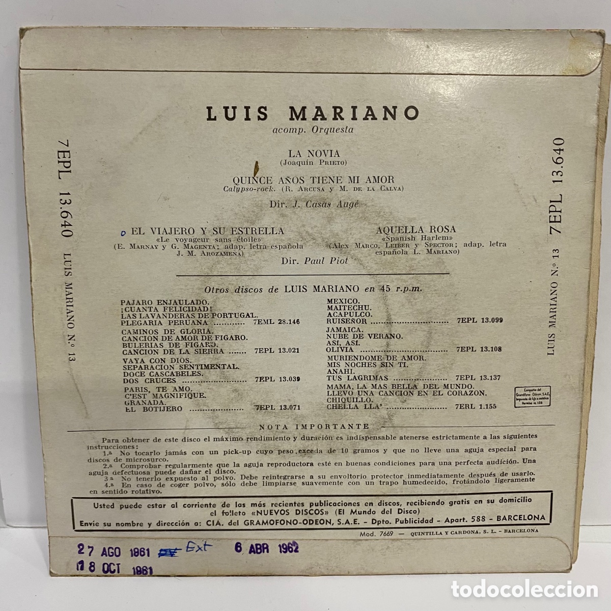 Discos de vinilo: Luis Mariano - La Novia (7&rdquo;, EP) - Foto 2