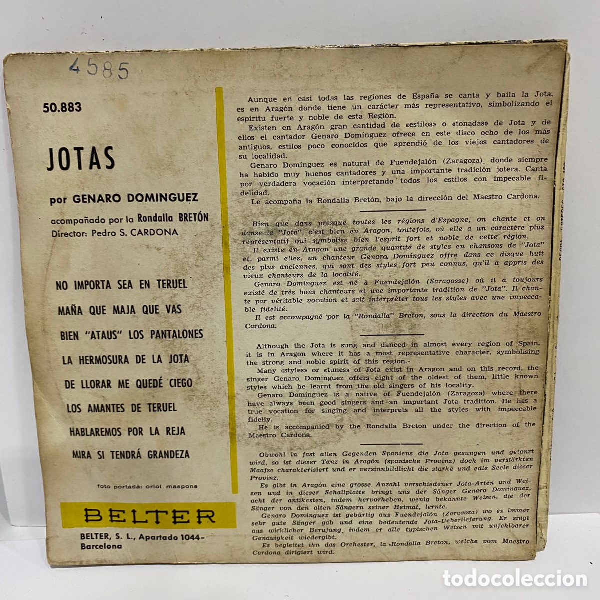 Discos de vinilo: Genaro Dom&iacute;nguez - Jotas (7&rdquo;) - Foto 2