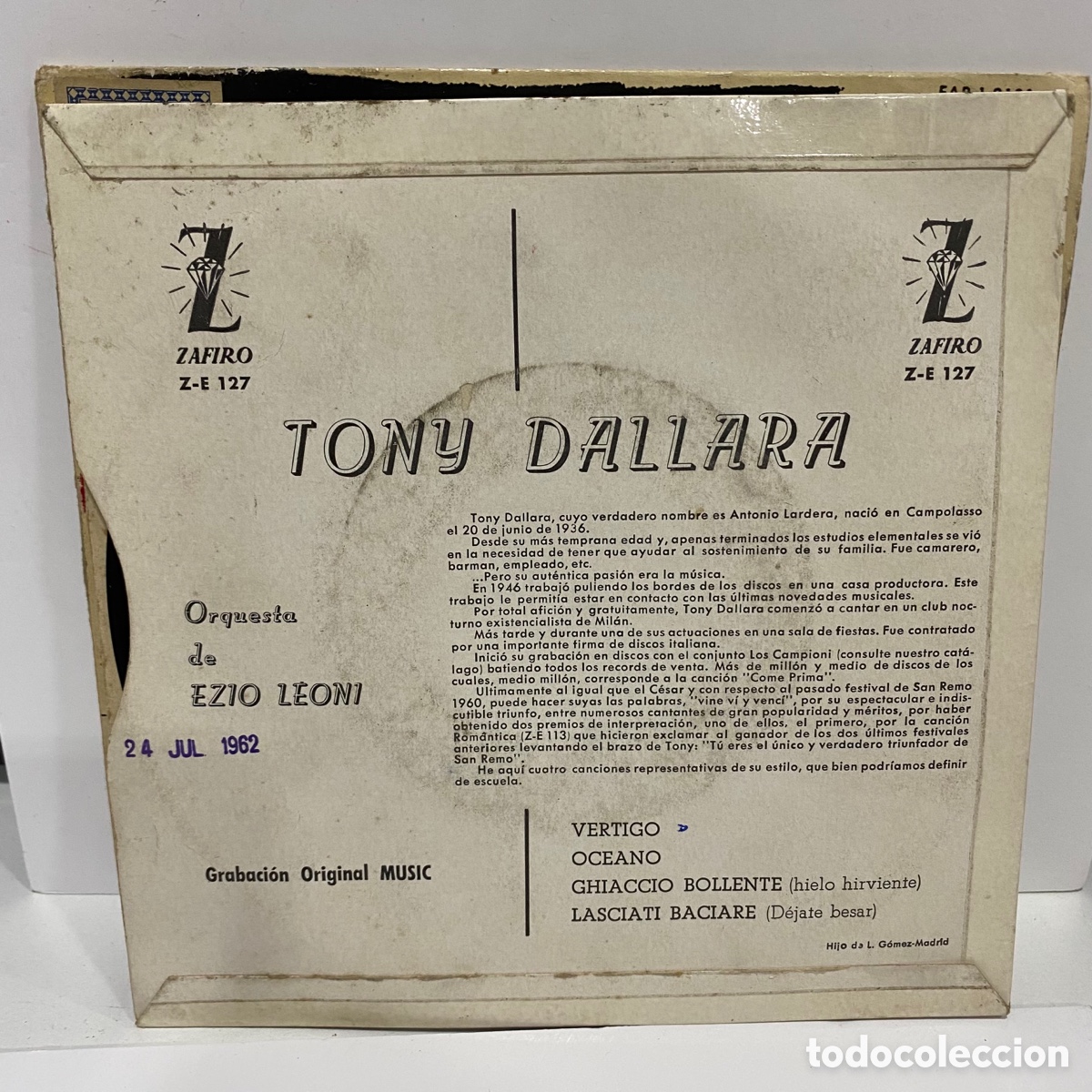 Discos de vinilo: Tony Dallara - Vertigo (7&rdquo;, EP) - Foto 2