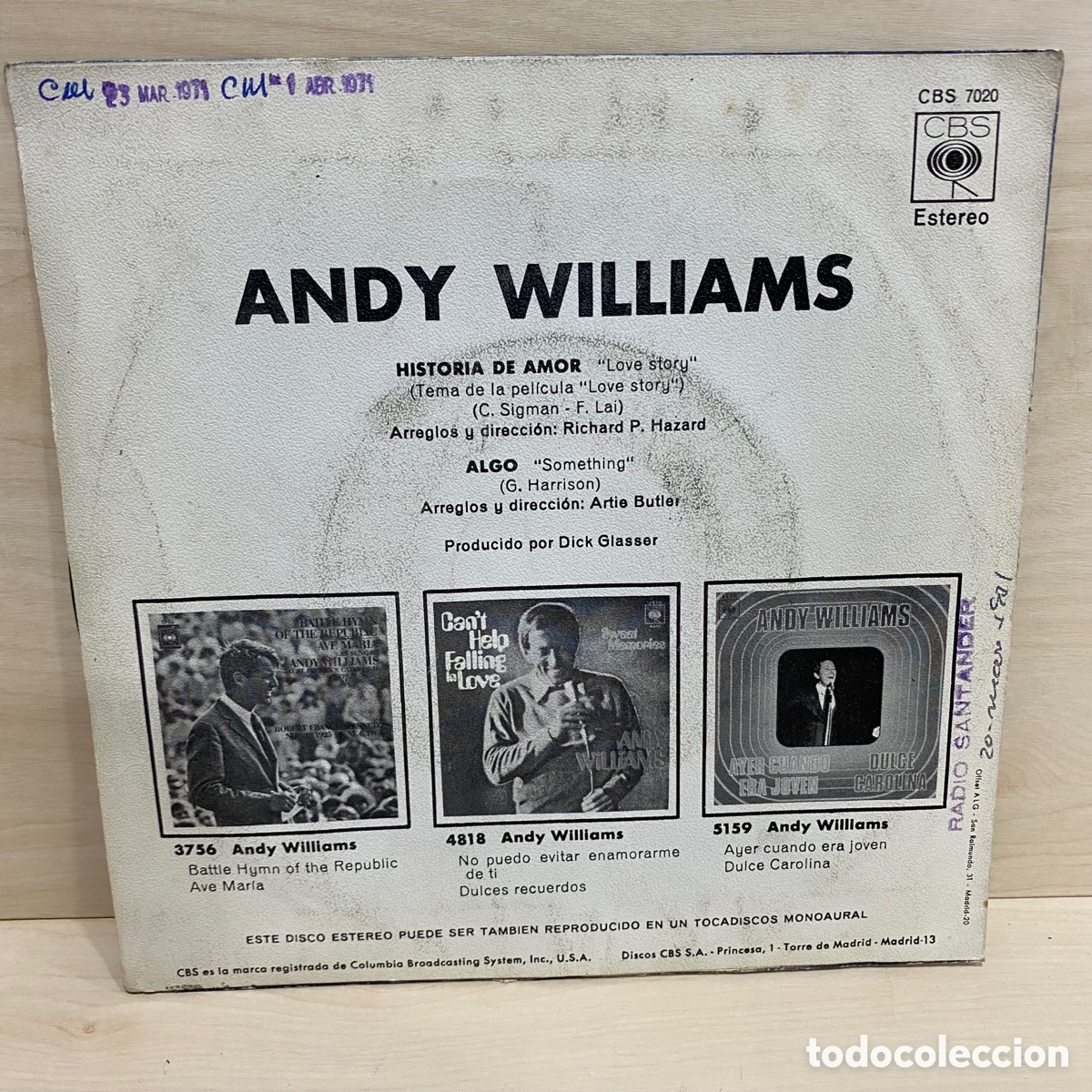 Discos de vinilo: Andy Williams - Love Story (7&rdquo;, Single) - Foto 2