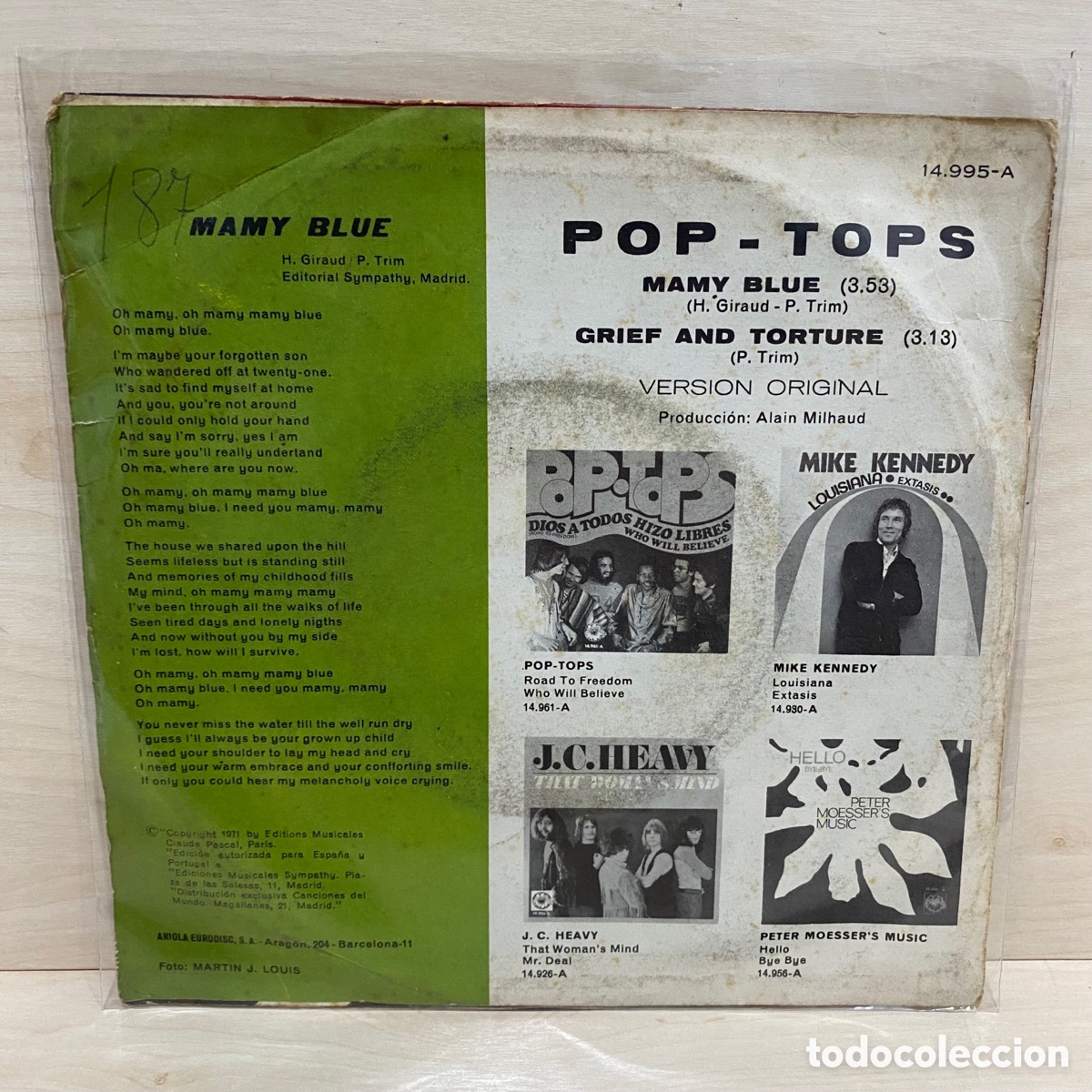 Discos de vinilo: Pop-Tops - Mamy Blue (7&rdquo;, Single) - Foto 2