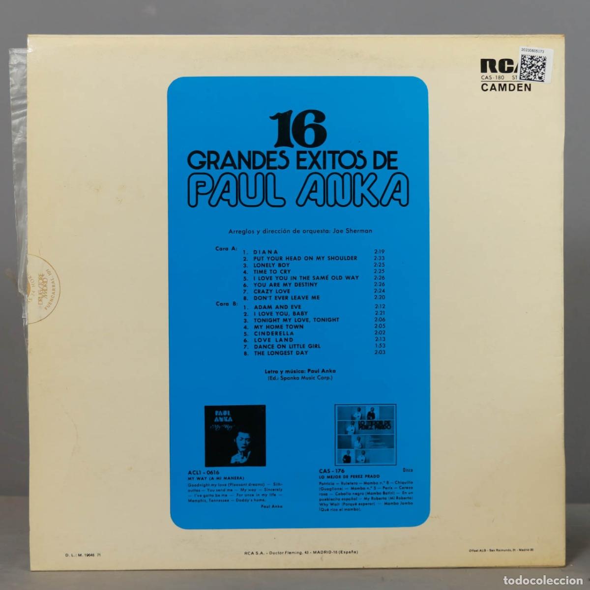 Discos de vinilo: LP. 16 Grandes Exitos De Paul Anka - Foto 2