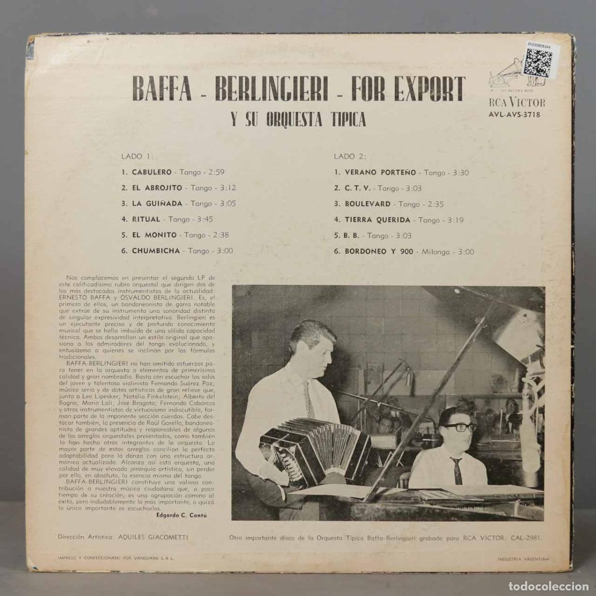 Discos de vinilo: LP. Baffa - Berlingieri &ndash; For Export - Foto 2